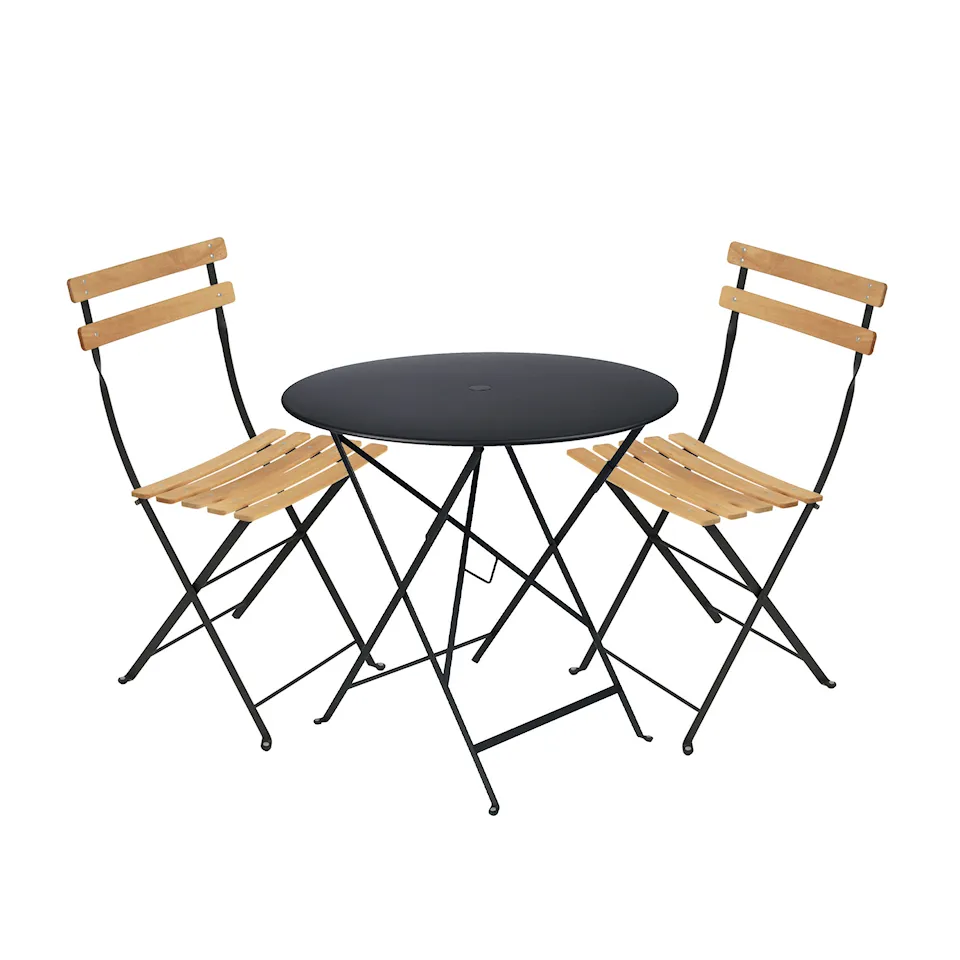 Bistro matgrupp bord 77cm & 2 trä stolar