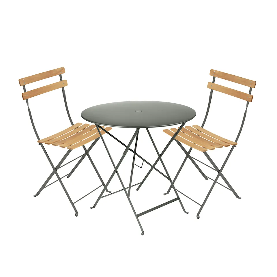 Bistro matgrupp bord 77cm & 2 trä stolar