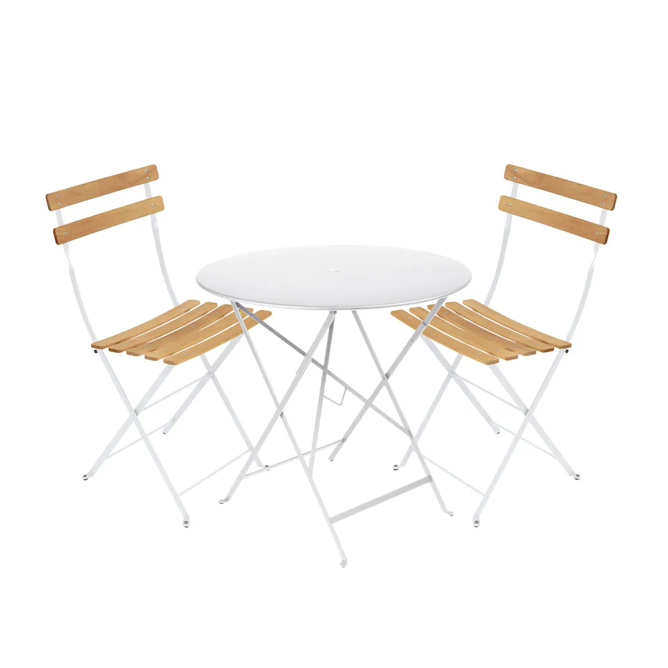 Bistro matgrupp bord 77cm & 2 trä stolar