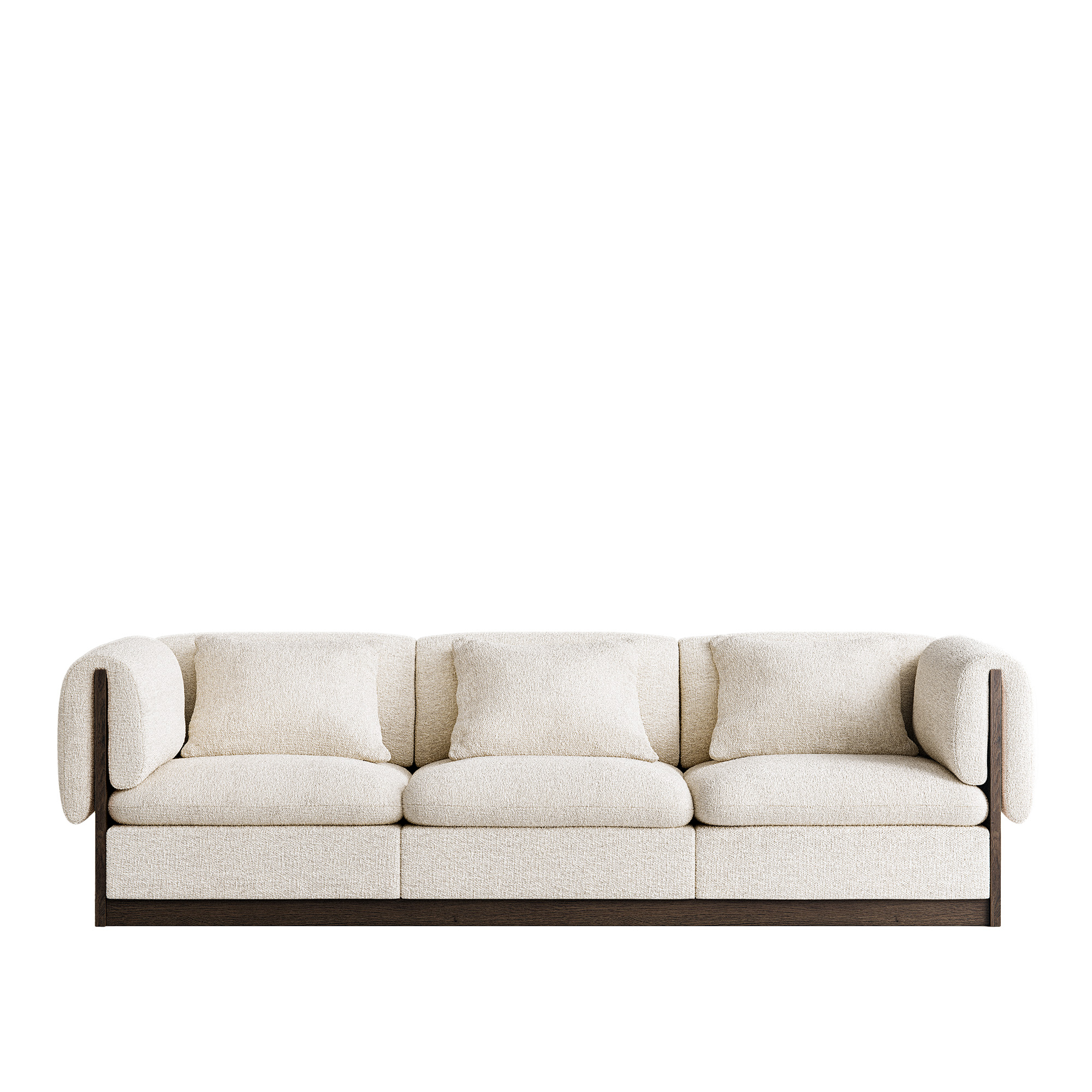 länna möbler - l.a. 3-seater sofa inc. arm-rest cushion, dark oak frame, barnum 24 lana - soffor - lotta agaton - vit - metall/trä/textilmaterial