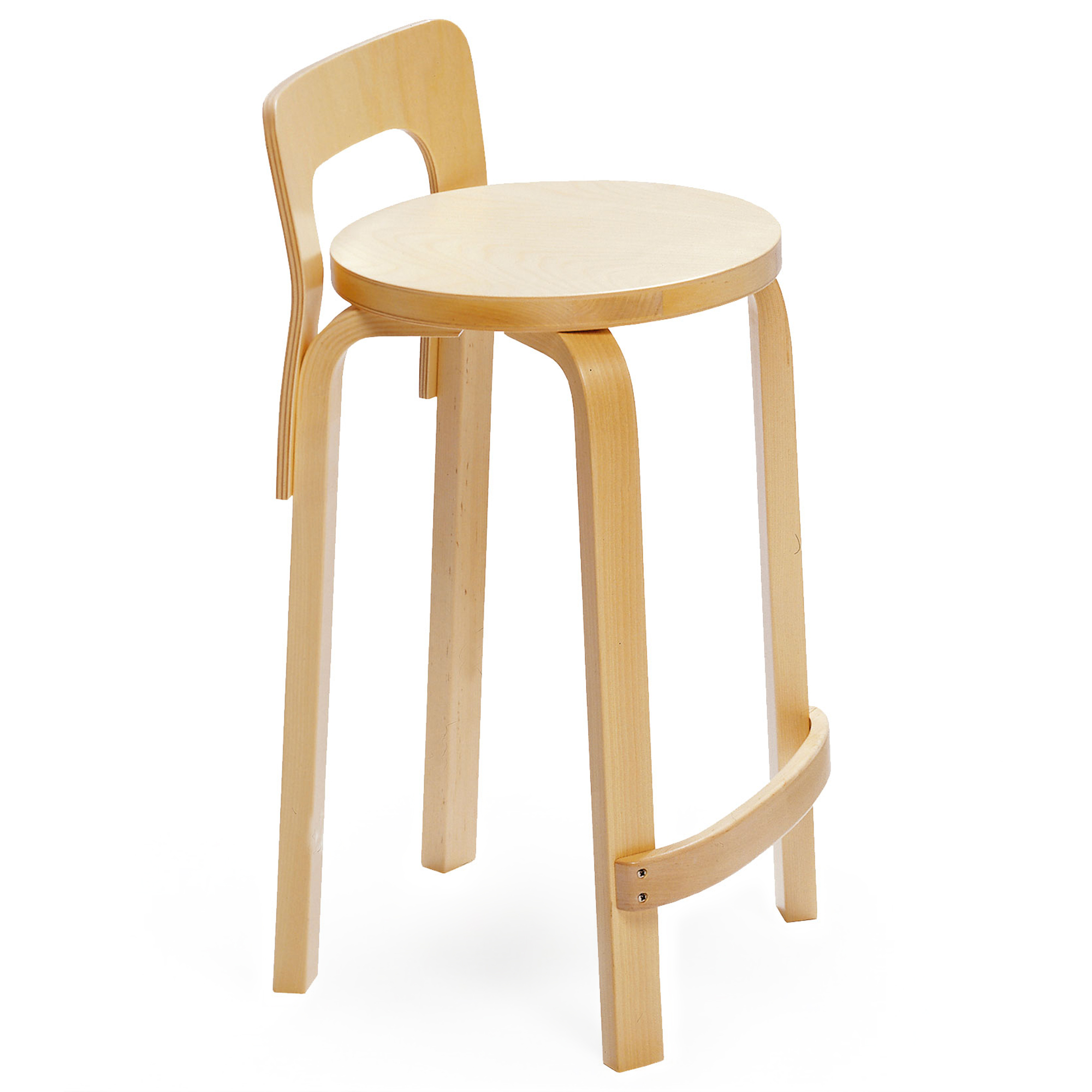 Artek - High Chair K65, Klarlackade ben och ryggst&ouml;d, Bj&ouml;rkfan&eacute;r sits - Barstolar - Alvar Aalto - Tr&auml;f&auml;rgad - Tr&auml;