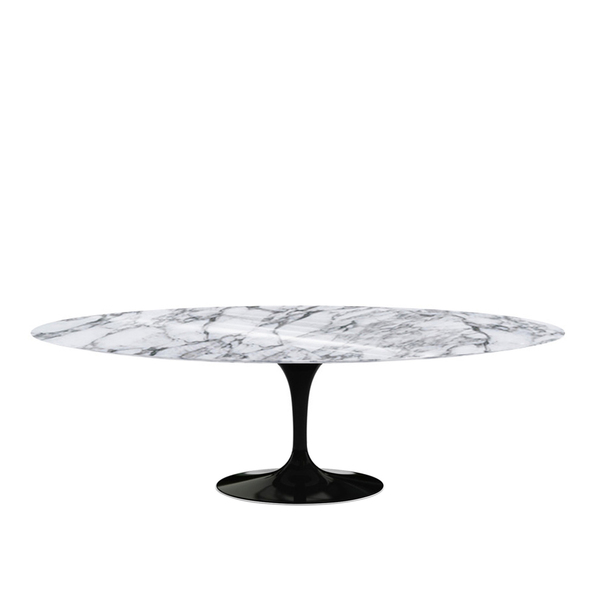 Knoll - Saarinen Oval Table - Matbord, 244 x 137 cm, Svart underrede, skiva i glansig vit Arabescato marmor - Matbord - Eero Saarinen - Vit - Metall/Sten | Möbler - Bord - Matbord | Möbelexperten