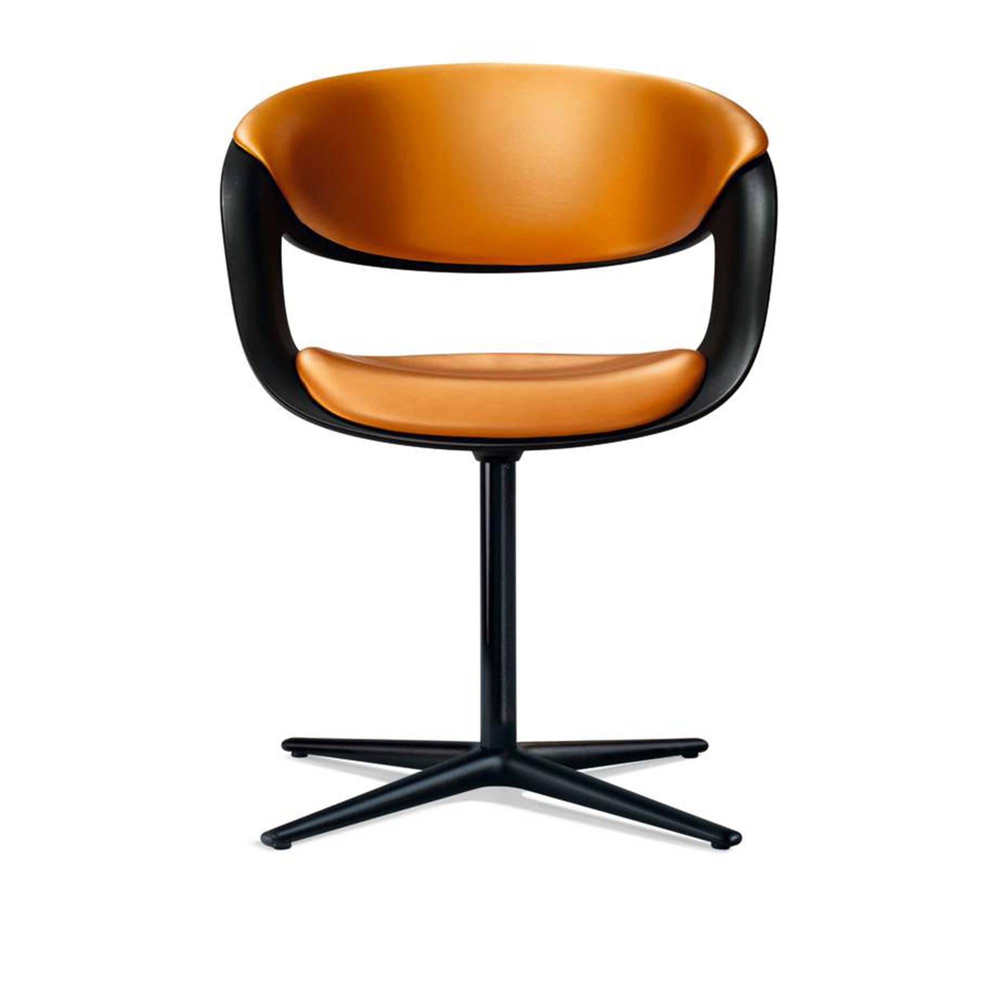 Walter Knoll - Lox Swivel Chair 1354, Polished, Matt Black Shell, Leather Cat. 50 Rodeo-Soft 1415 Off White, 4-star Base, Teflon Glides - Spisestoler - Pearson Lloyd - Hvit - Lær/Metall/Plast