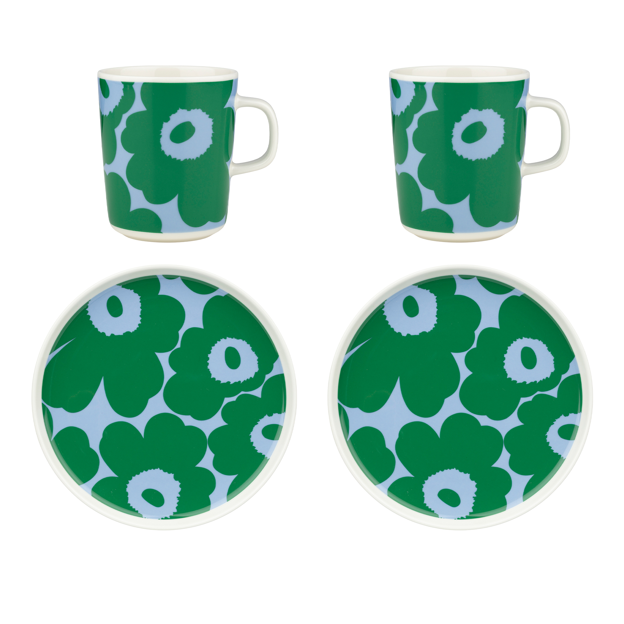 Marimekko - Unikko Breakfast Set 4 pcs - Kaffekoppar - Sami Ruotsalainen - Gr&ouml;n,Vit,Bl&aring;
