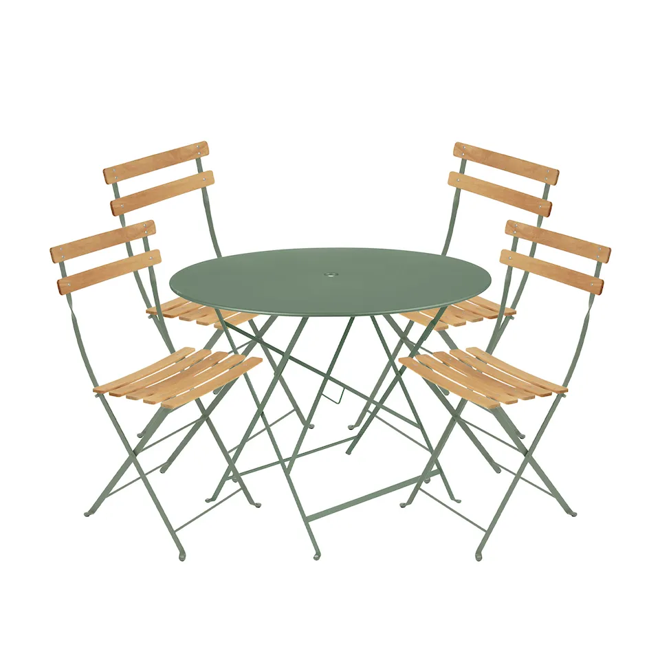 Bistro matgrupp Ø96cm & 4 trä stolar