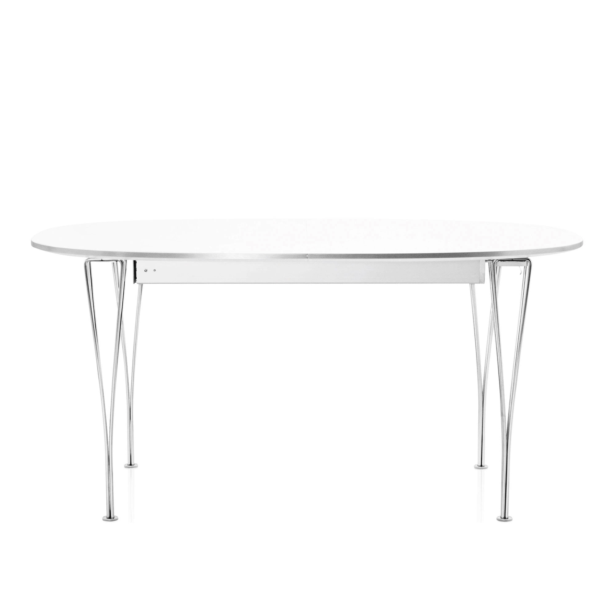 Fritz Hansen - B619 Superellips Utdragbart Laminat Vit Krom - Matbord - designer_arne_jacobsen,Bruno Mathsson,Piet Hein - Vit - Metall/Trä