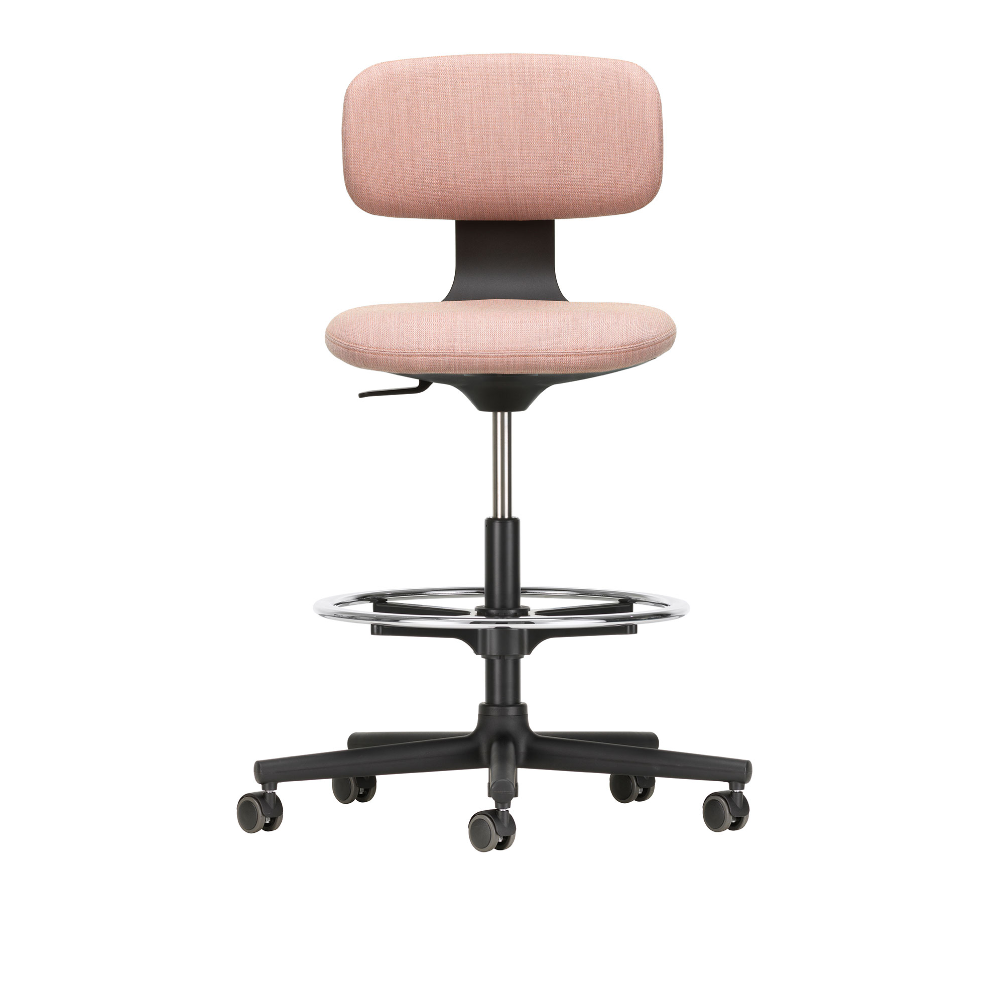 Vitra - Rookie High Chair, Fabric Upholstery, Soft Grey Base, Plano 80 Coffee, Footrest Power-coated Deep Black, Castors Inversely Braked - Skrivbordsstolar - Konstantin Grcic - Brun