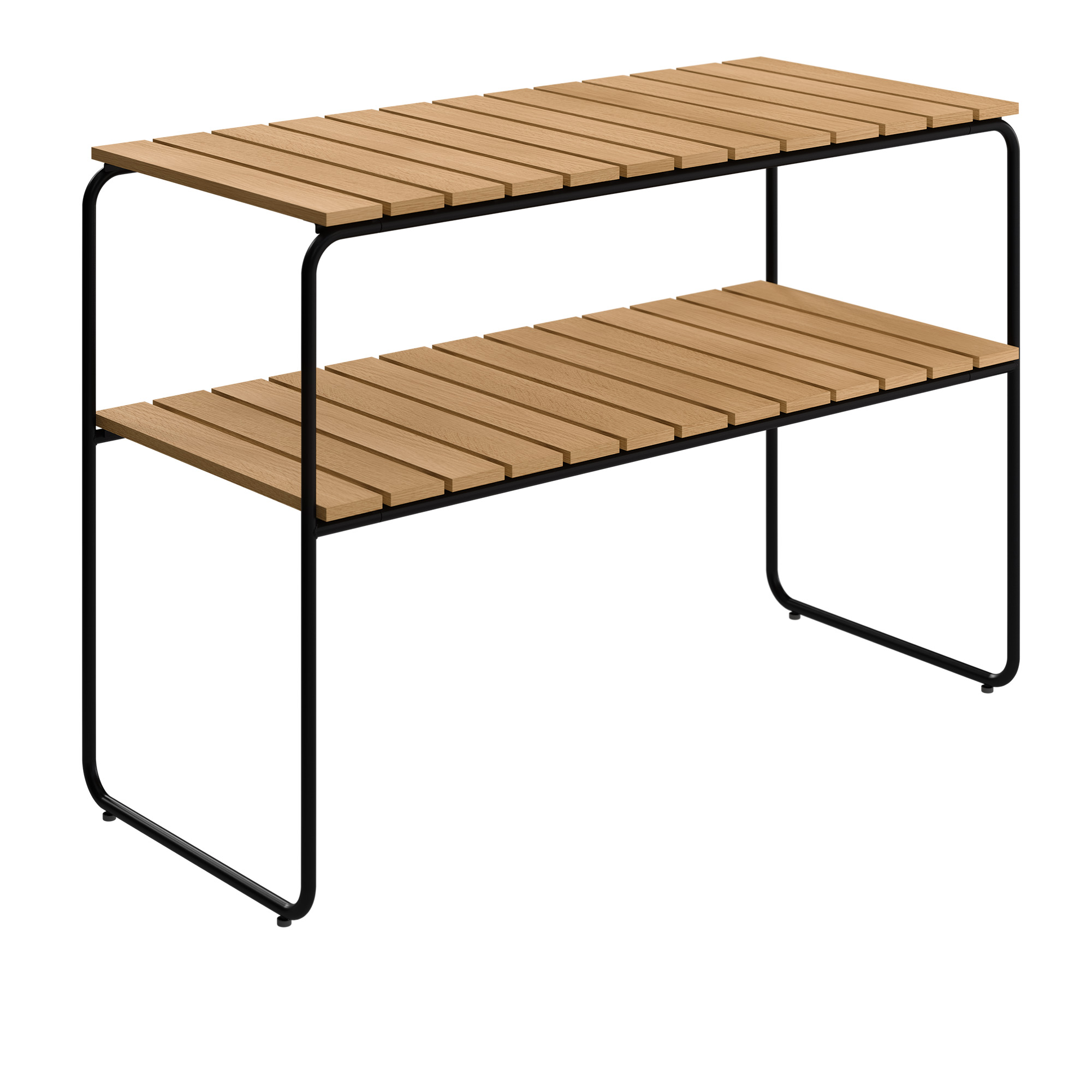Grythyttan Stålmöbler - L105 Avlastningsbord Oljad ek / Svart stativ - Småbord och sidobord utomhus - Jan-Olof Ågren,Maria Håård - Träfärgad - Metall/Trä | Utemöbler - Utebord - Småbord Och Sidobord Utomhus | Möbelexperten