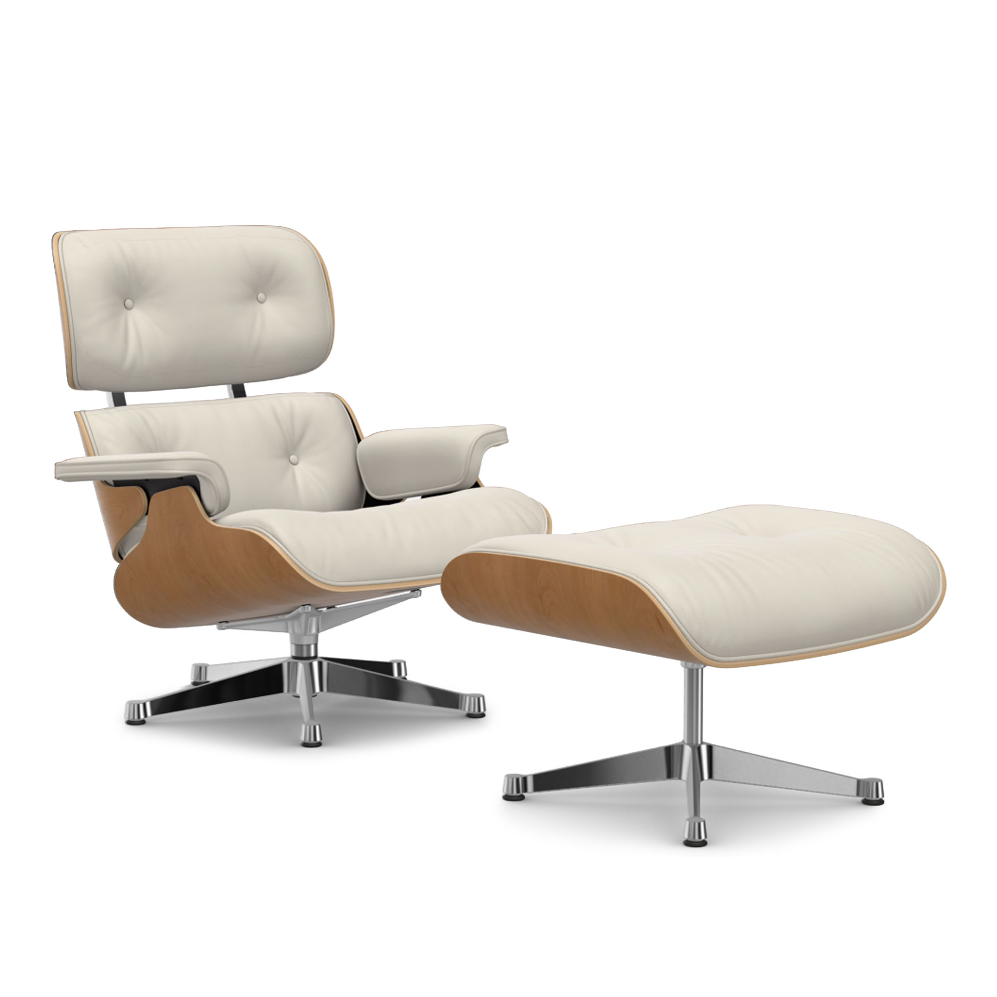 Vitra - Eames Lounge Set Cherry Leather Premium Snow 72 Polished Aluminium - Fåtöljer - Charles & Ray Eames - Vit | Möbler - Fåtöljer Och Puffar - Fåtöljer | Möbelexperten