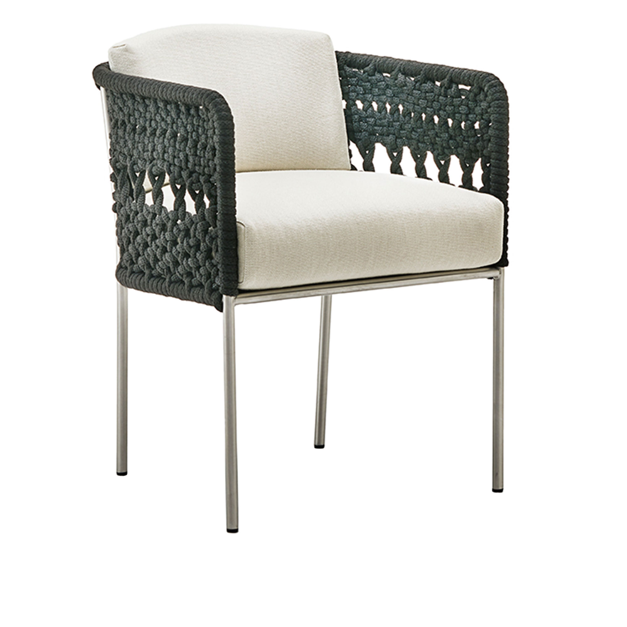 Living Divani - Mini Tombolo Armchair, Gunmetal, Weaving Greige, Cushion, Fabric Cat. Special 22 Decor Rombo Rilievo 1524 - Spisestoler - Piero Lissoni - Grå,Hvit - Metall
