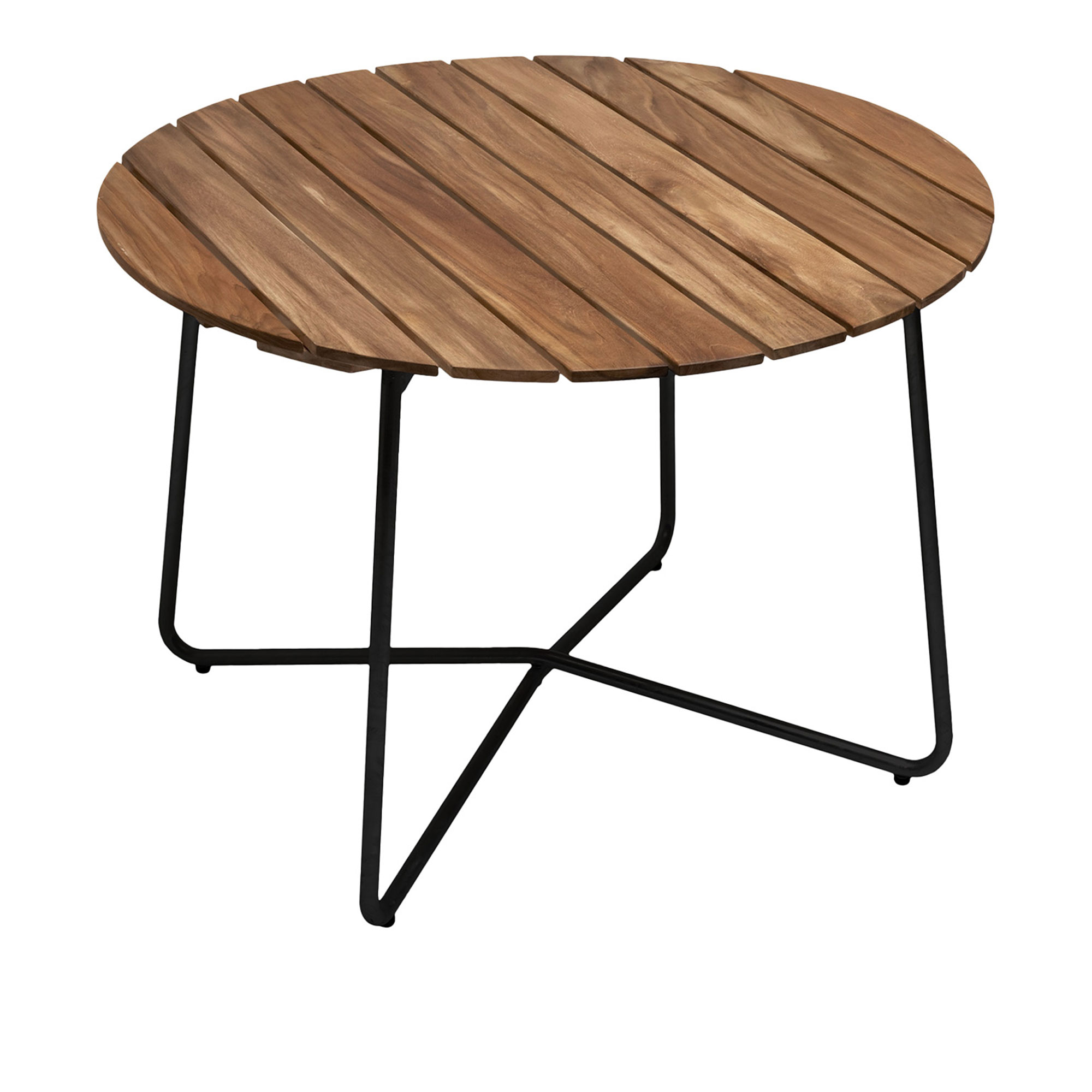 Grythyttan Stålmöbler - Bord 9A Ø100 cm Obehandlad teak / Svart stativ - Matbord utomhus | Utemöbler - Utebord - Matbord Utomhus | Möbelexperten