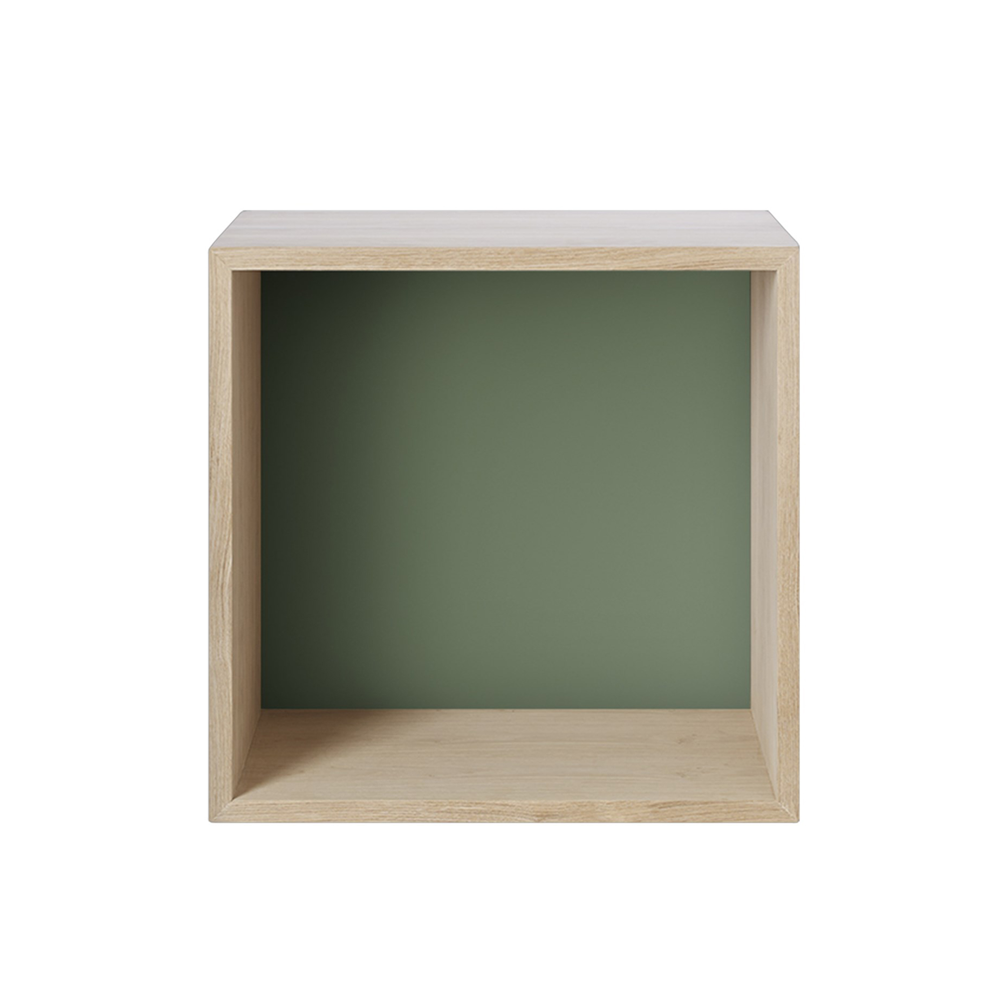 Muuto - Stacked 2.0 Oak Dusty Green Medium Backboard - Hyllsystem - Julien De Smedt - Grön,Träfärgad - MDF/Trä