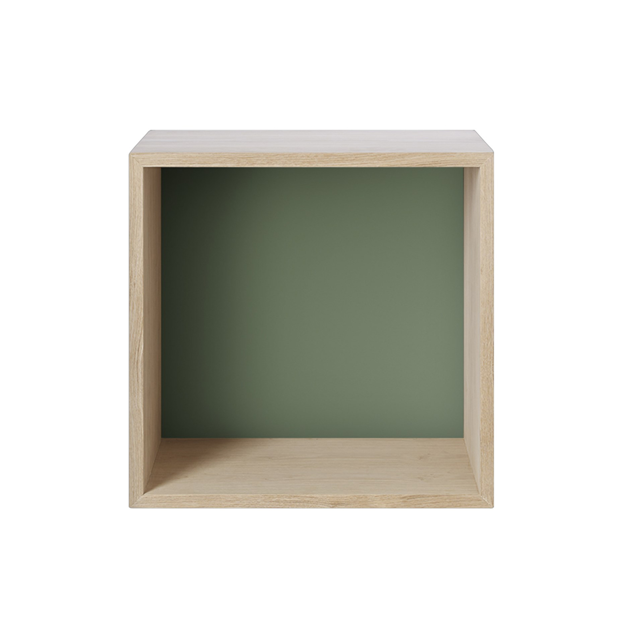 Muuto - Stacked 2.0 Oak Dusty Green Medium Backboard - Hyller & Hyllesystem - Julien De Smedt - Grønn,Tre farget - MDF/Tre