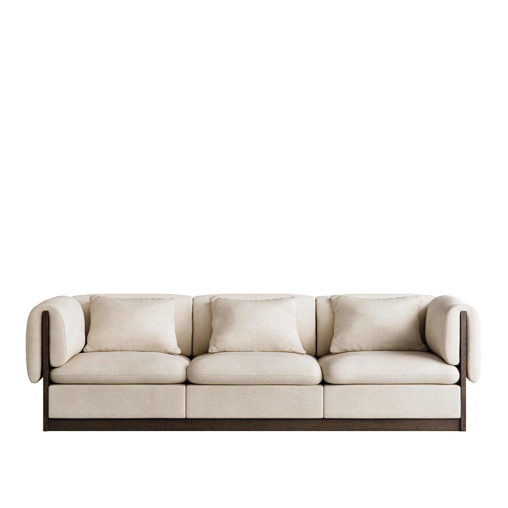länna möbler - l.a. 3-seater sofa inc. arm-rest cushion, dark oak frame, linara briosca 2494/436 - soffor - lotta agaton - beige - metall/trä/textilmaterial
