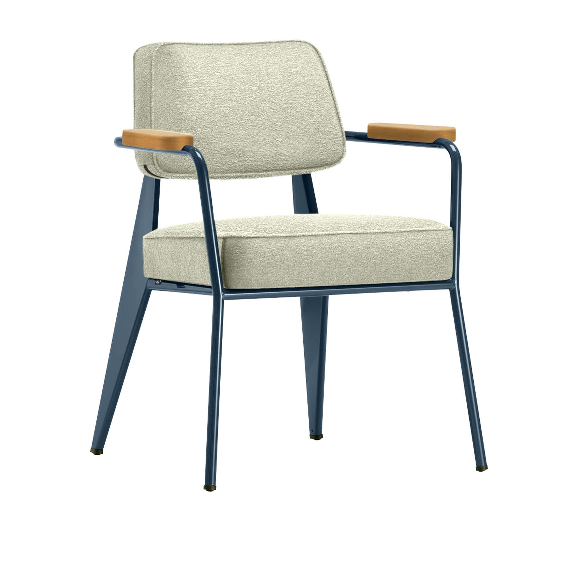 Vitra - Fauteuil Direction, Natural Oak, Prouvé Bleu DynastieFabric Cat. F100 Nubia Col. 03 Cream/Sand - Matstolar - Jean Prouvé - Beige - Metall/Trä/Textilmaterial/Skum