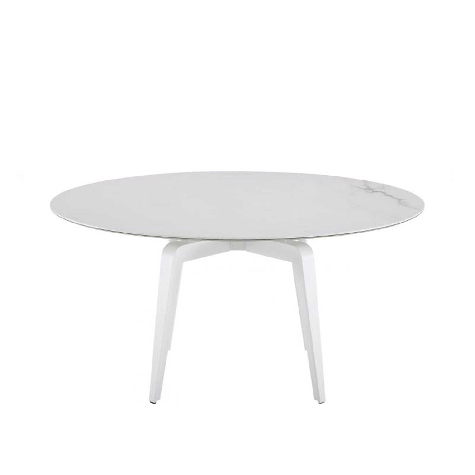 Ligne Roset - Odessa Round Dining Table Ø130, White Lacquered Base, Marble - Matbord - Mauro Lipparini - Vit - Metall/Sten
