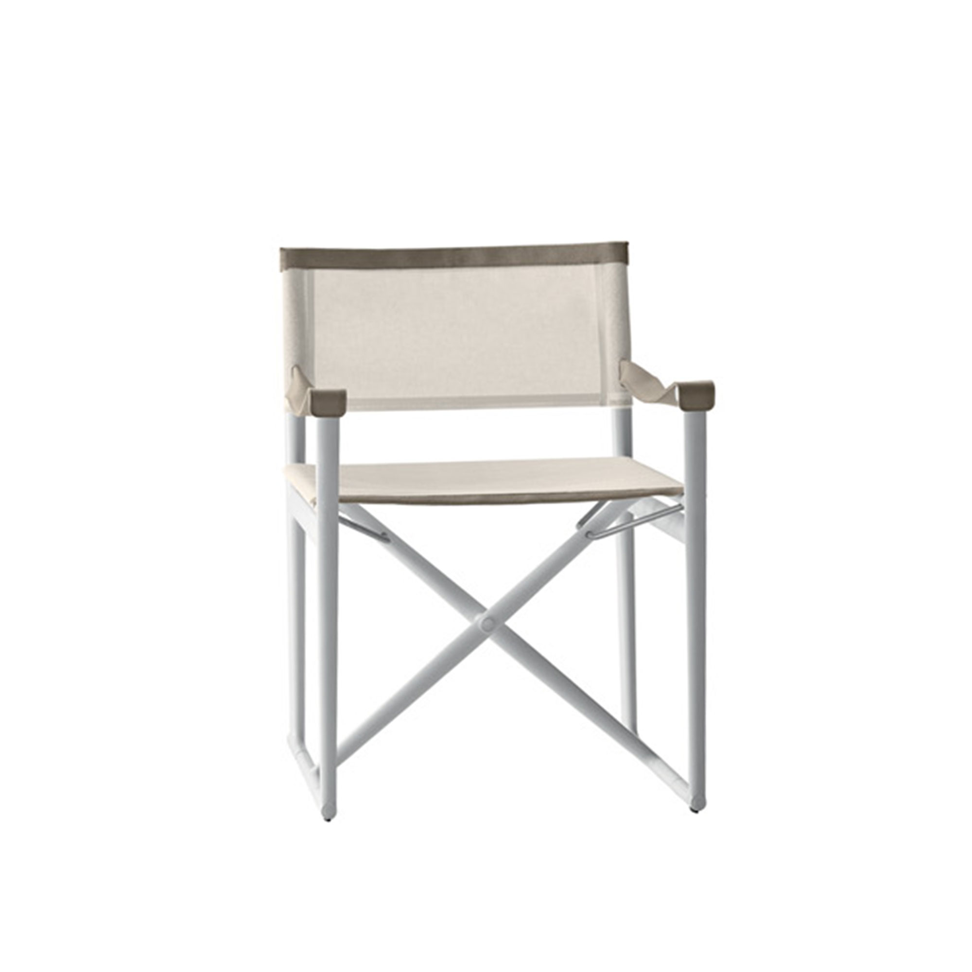 B&B Italia - Mirto Outdoor Folding Small Armchair MI59SR, White Painted, Tortora Edge, Natural White Stige Fabric - Ulkona käytettävät ruokailutuolit - Antonio Citterio - Valkoinen - Metalli/Tekstiili materiaali