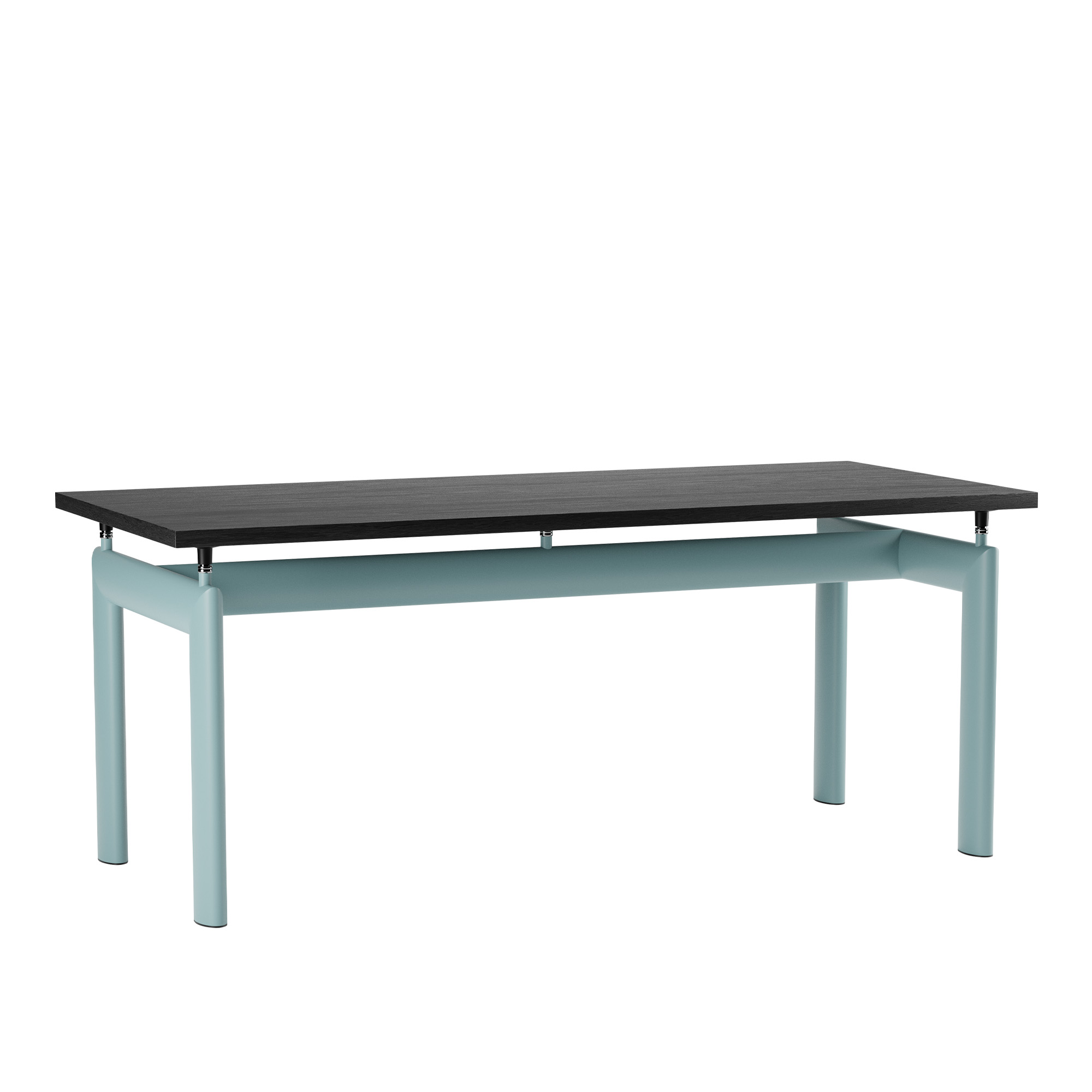 Cassina - LC6 Table, Light Blue Enamel Steel Base, Oak Stained Black, 170 X 75 cm - Matbord - designer_charlotte_perriand,designer_le_corbusier,designer_pierre_jeanneret - Träfärgad,Blå - Metall/Trä