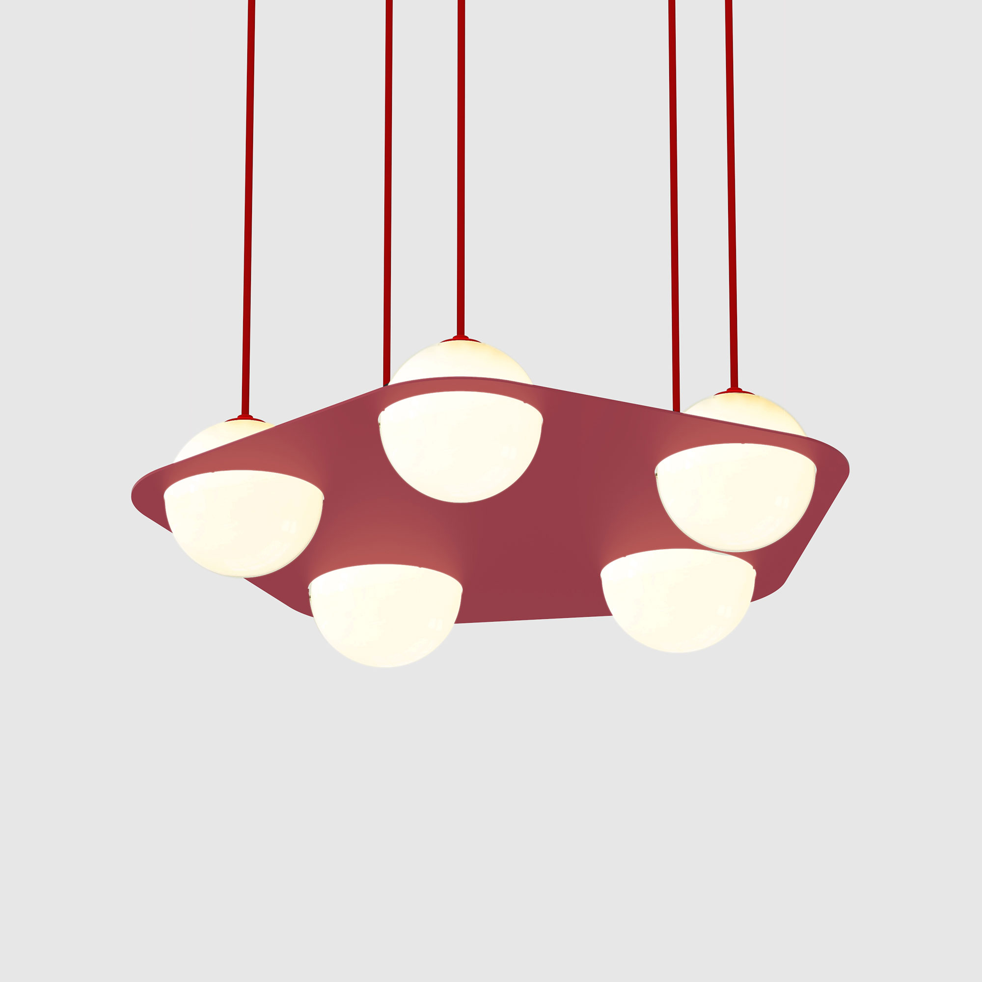 Lambert & Fils - Laurent 04, Angle, Burgundy frame, Burgundy wires, Black canopy - Pendellampor - Lila