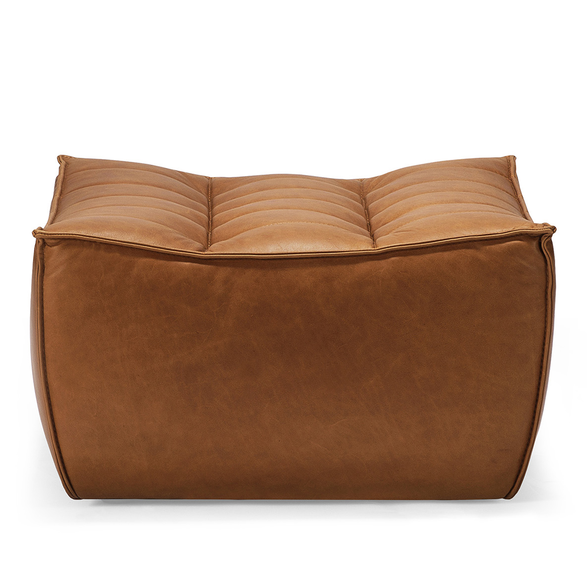 Ethnicraft - N701 Footstool - Old Saddle - Fotpallar - Jacques Deneef - Brun - Läder/Trä/Syntetiskt/Skum | Möbler - Fåtöljer Och Puffar - Fotpallar | Möbelexperten