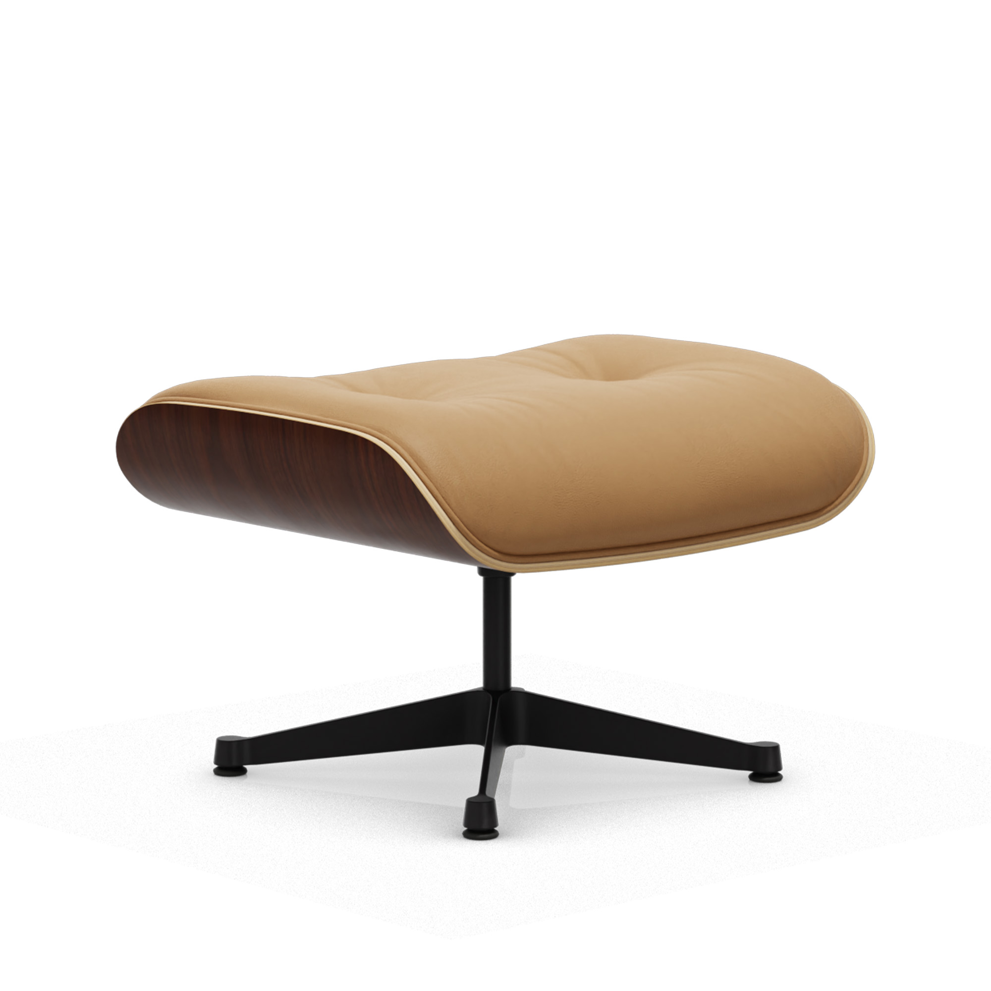 vitra - eames lounge ottoman natural walnut leather natural caramel 01 deep black - fotpallar - charles & ray eames - läder/metall/trä