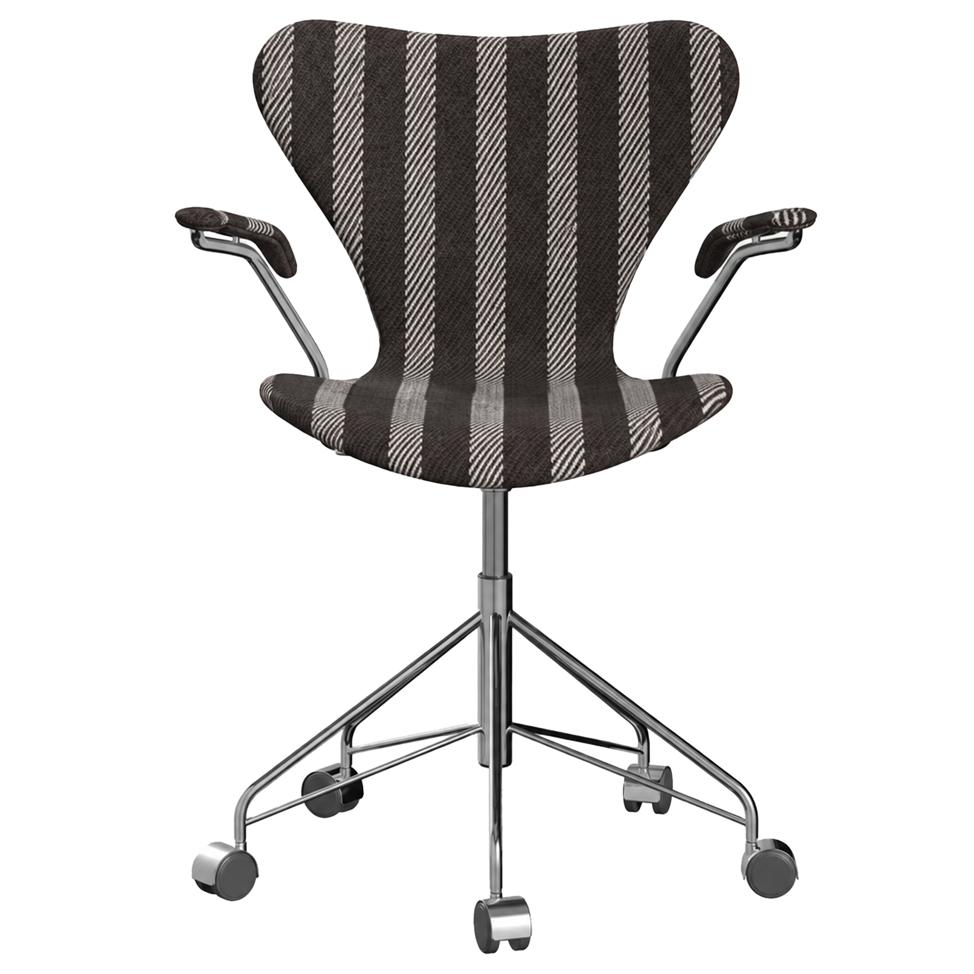 Fritz Hansen - 3217 Helkl&auml;dd med armst&ouml;d, Chromed tubular steel base, Fabric; Voulez-Vous 001 col. 1 noce di cocco, 5 castors - Kontorsstolar - Arne Jacobsen