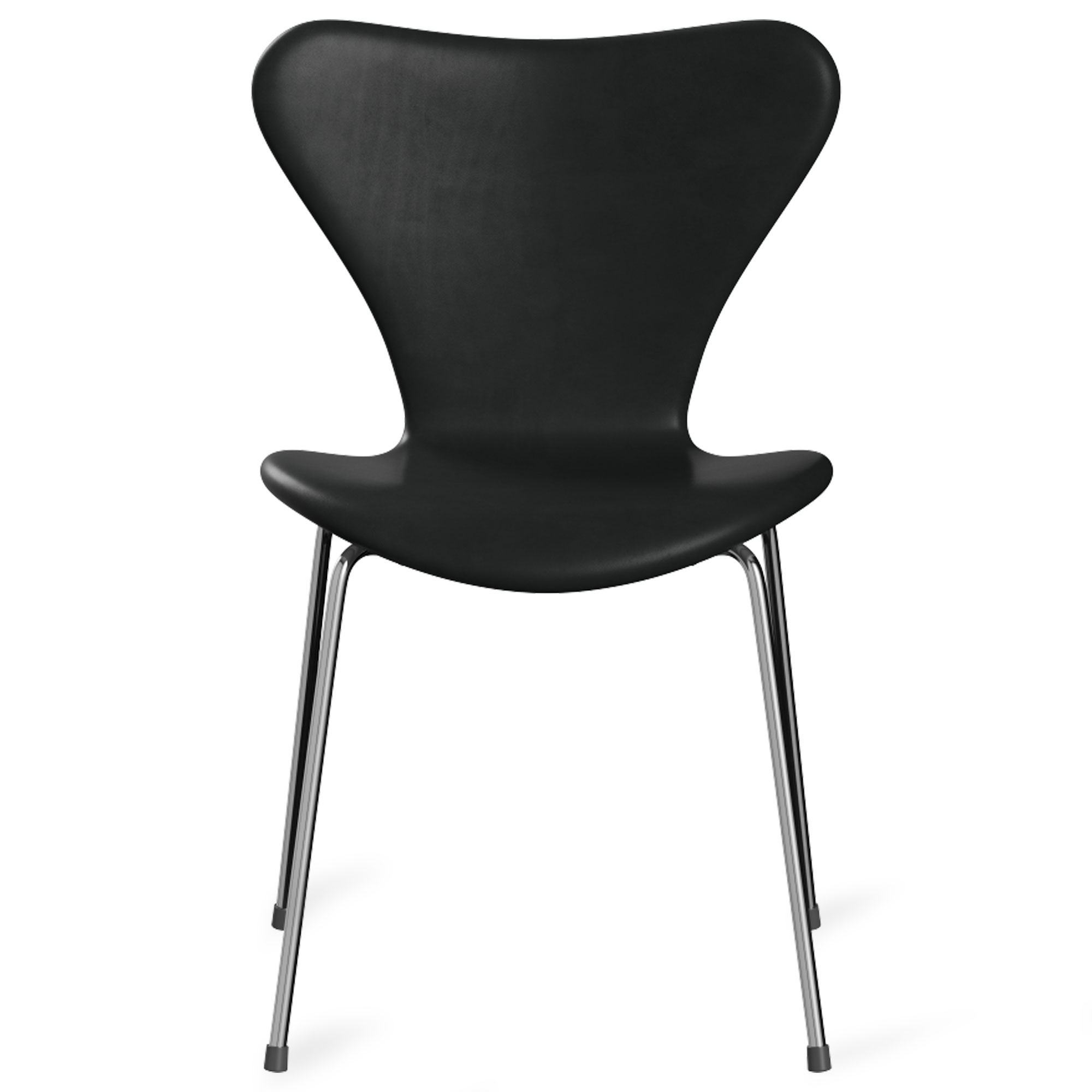 Fritz Hansen - Sjuan 3107 stol helkl&auml;dd l&auml;der st&aring;lstativ krom grace black - Matstolar - Arne Jacobsen - Svart - L&auml;der/Metall/Tr&auml;