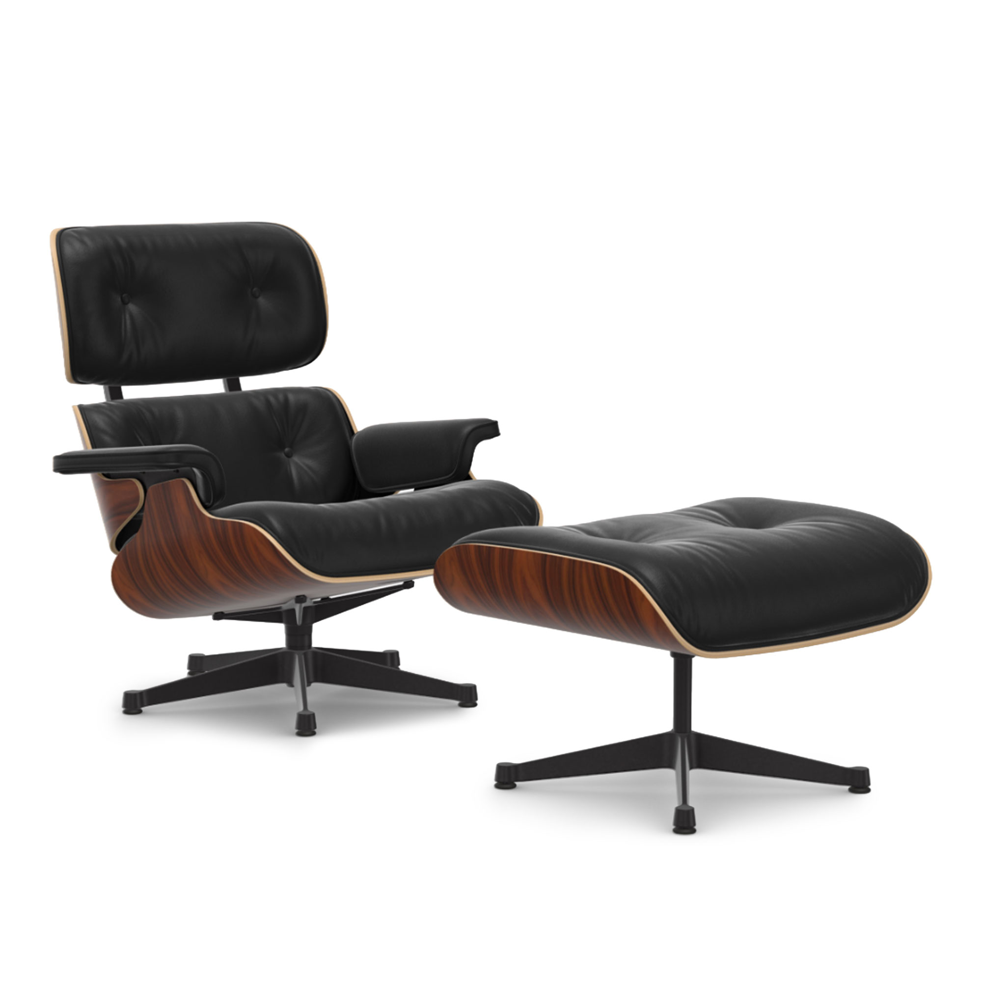 Vitra - Eames Lounge Set Santos Palisander Leather Natural Nero 66 Deep Black - Fåtöljer - Charles & Ray Eames - Svart | Möbler - Fåtöljer Och Puffar - Fåtöljer | Möbelexperten