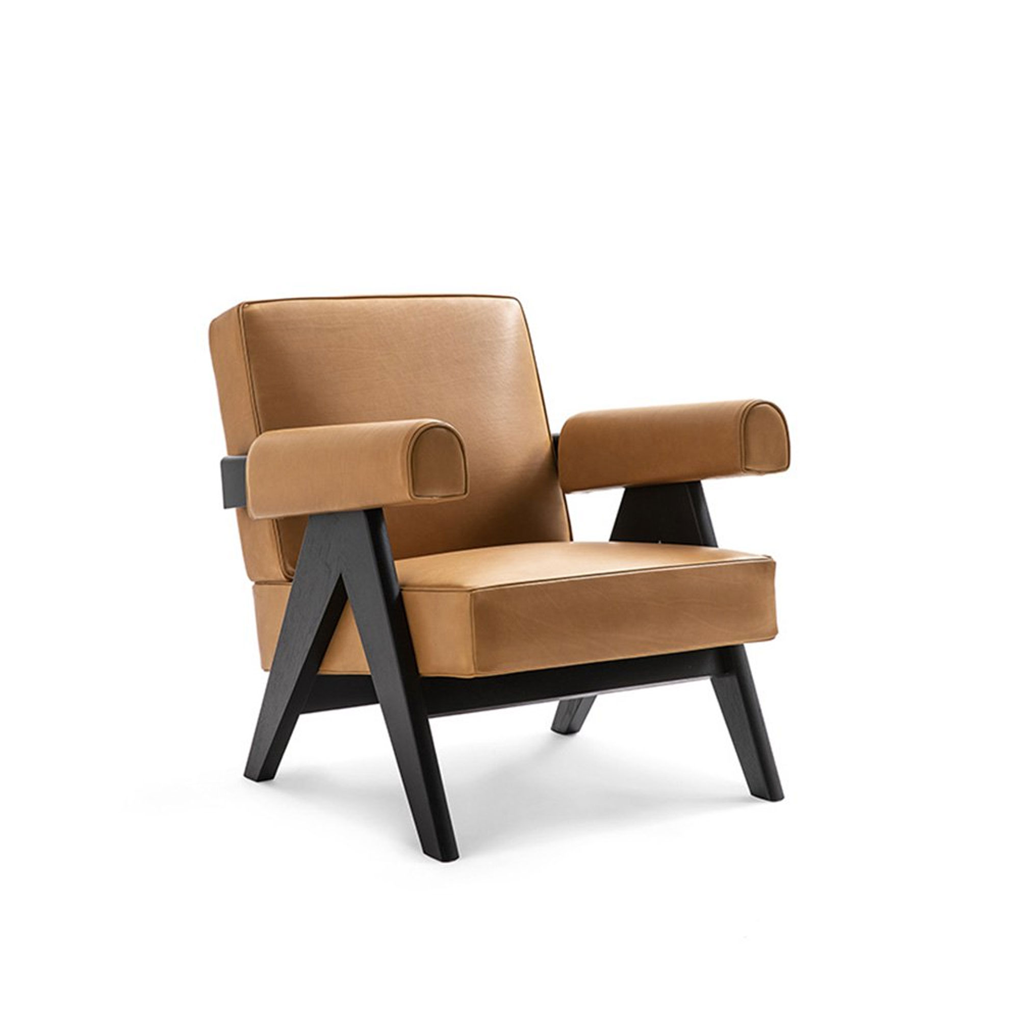 Cassina - 053 Capitol Complex Armchair, Oak Stained Black, Leather Cat. X Scozia 13X202 - Fåtöljer - designer_pierre_jeanneret - Svart - Läder/Trä
