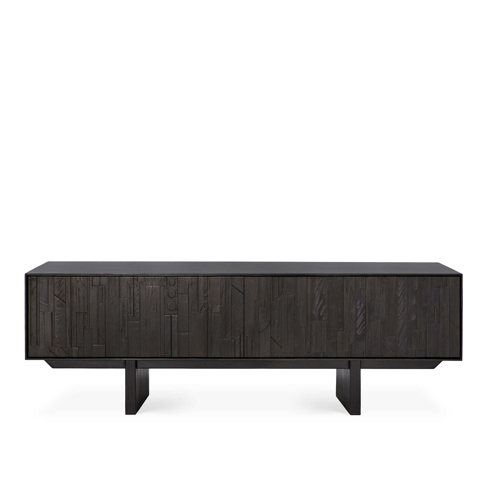 Ethnicraft - Mosaic TV Cupboard - Varnished Teak - Off Black - 1 Flip-Down Door - 1 Drawer - TV-b&auml;nkar - Alain Van Havre - Svart - Tr&auml;
