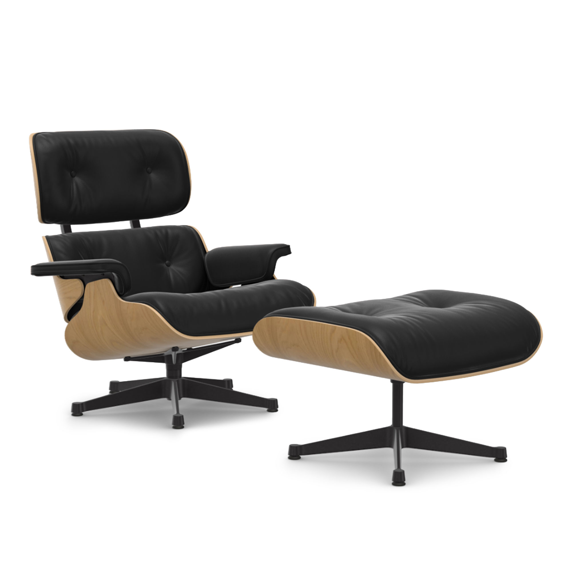 Vitra - Eames Lounge Set Natural Chestnut Leather Premium Nero 66 Deep Black - Fåtöljer - Charles & Ray Eames - Svart | Möbler - Fåtöljer Och Puffar - Fåtöljer | Möbelexperten