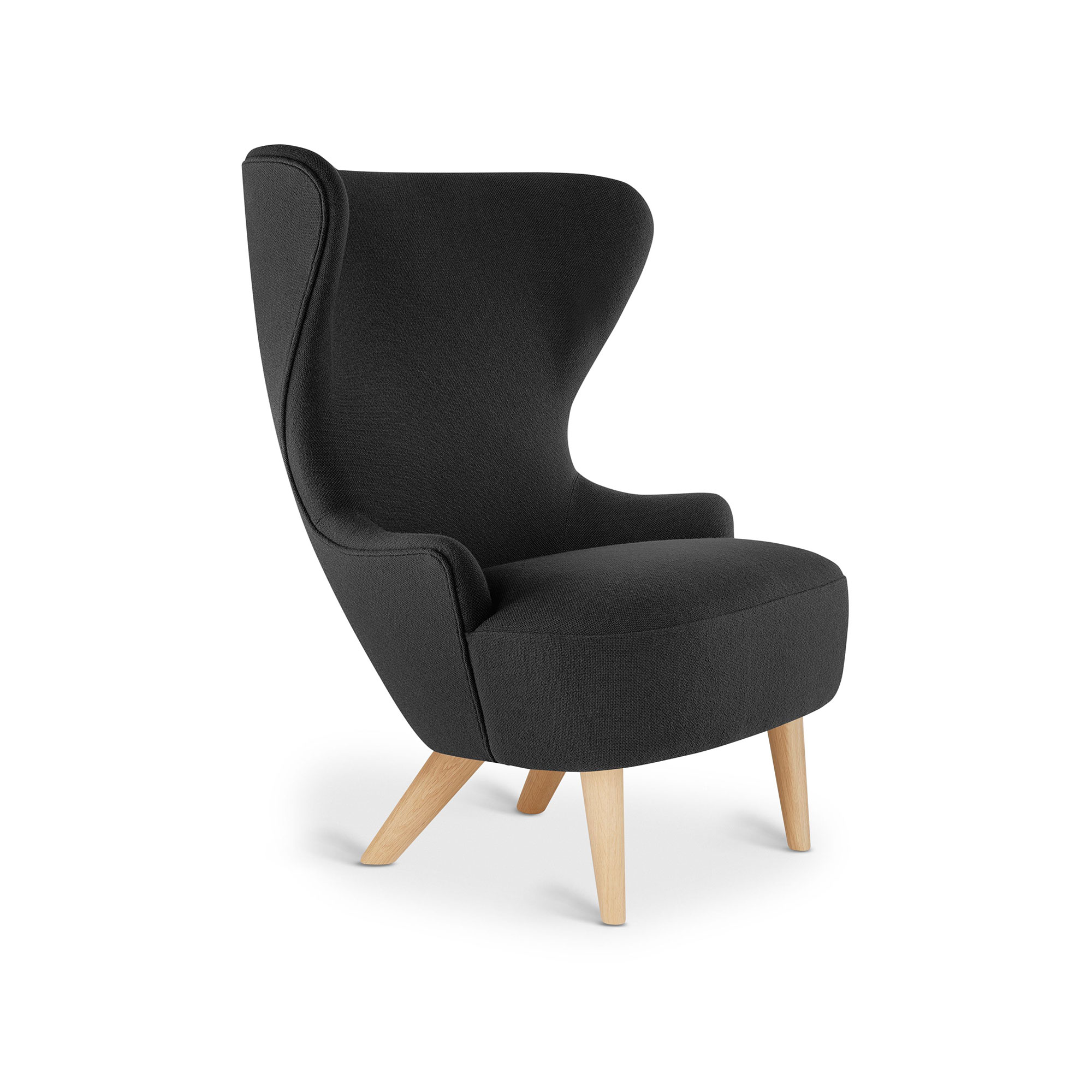 Tom Dixon - Wingback Micro Chair, Tyg: Cat C. Hallingdal 65-0190, Ben: Naturell - Fåtöljer - Svart - Naturmaterial/Metall/Trä/Skum