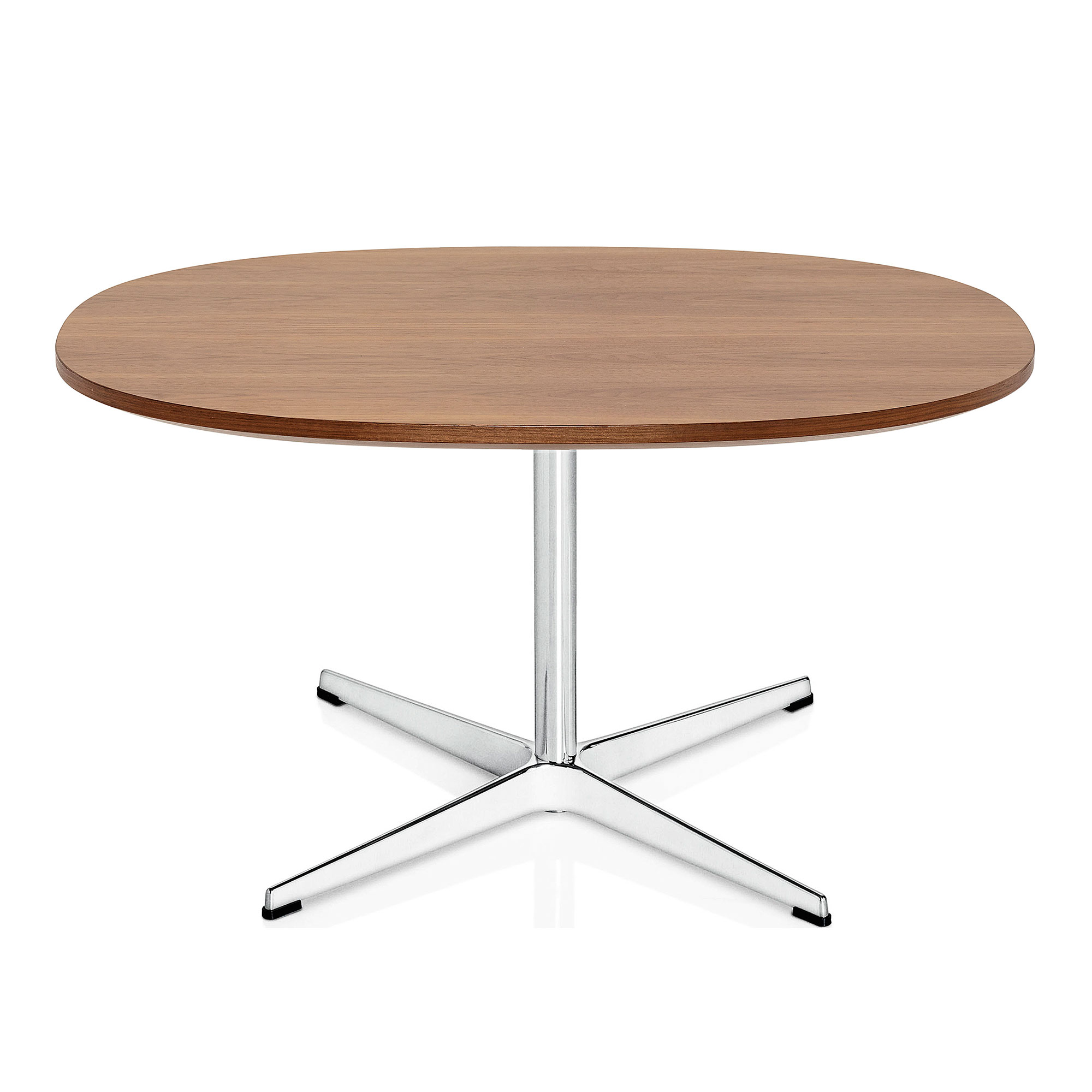 Fritz Hansen - A202 Supercirkulär Soffbord, 75x75 cm, Valnötsfanér - Soffbord - designer_arne_jacobsen,Piet Hein - Träfärgad - Metall/Trä