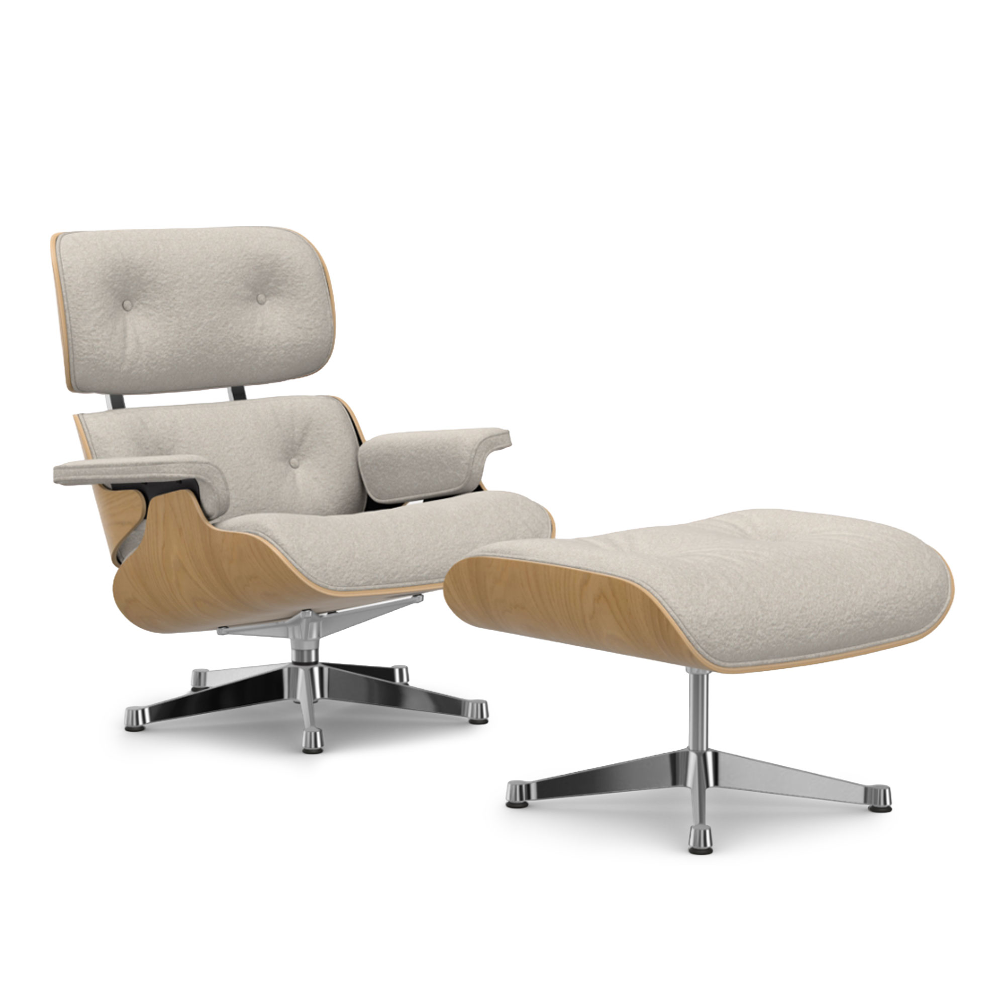 Vitra - Eames Lounge Set Natural Chestnut Nubia Ivory Pearl 01 Polished Aluminium - Fåtöljer - Charles & Ray Eames - Beige | Möbler - Fåtöljer Och Puffar - Fåtöljer | Möbelexperten