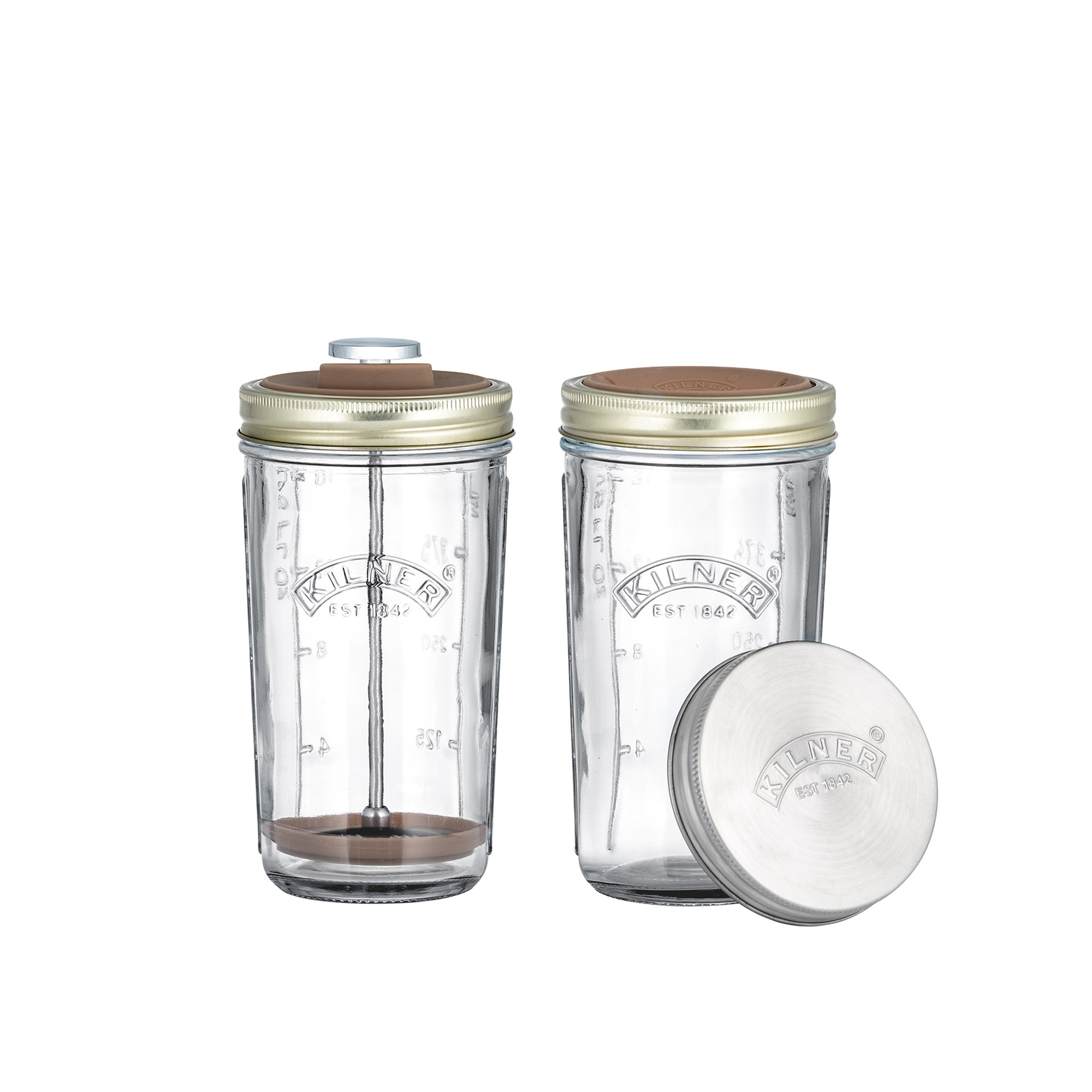 Kilner - Nut drink making set - Set of 2 - Matbokser og oppbevaringsbokser - Sølv,Gjennomsiktig,Brun,Gull - Glass/Metall/Syntetisk