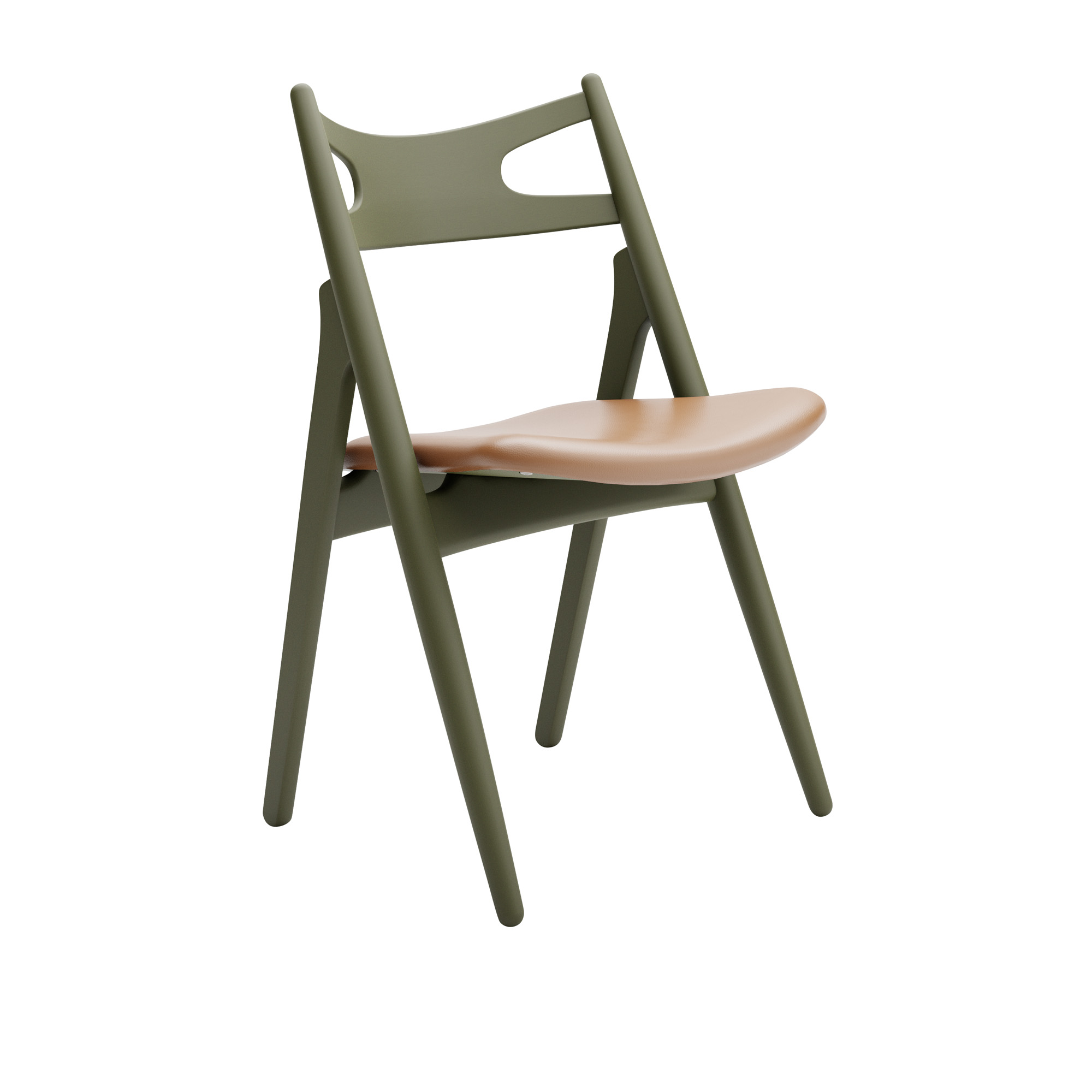 Carl Hansen - CH29P Sawbuck Chair, Lackerad Bok, Olive Green, Lädergrupp B Thor - 307 - Spisestoler - Hans J. Wegner - Grønn - Lær/Tre