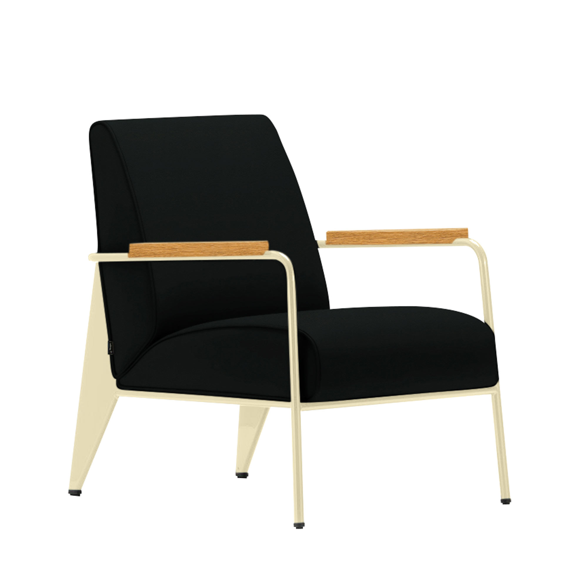 Vitra - Fauteuil de Salon, Base Ecru,, Natural Oak, Leather Premium Cat. L40 Col. 66 Nero - Fåtöljer - Jean Prouvé - Svart - Metall/Trä/Skum