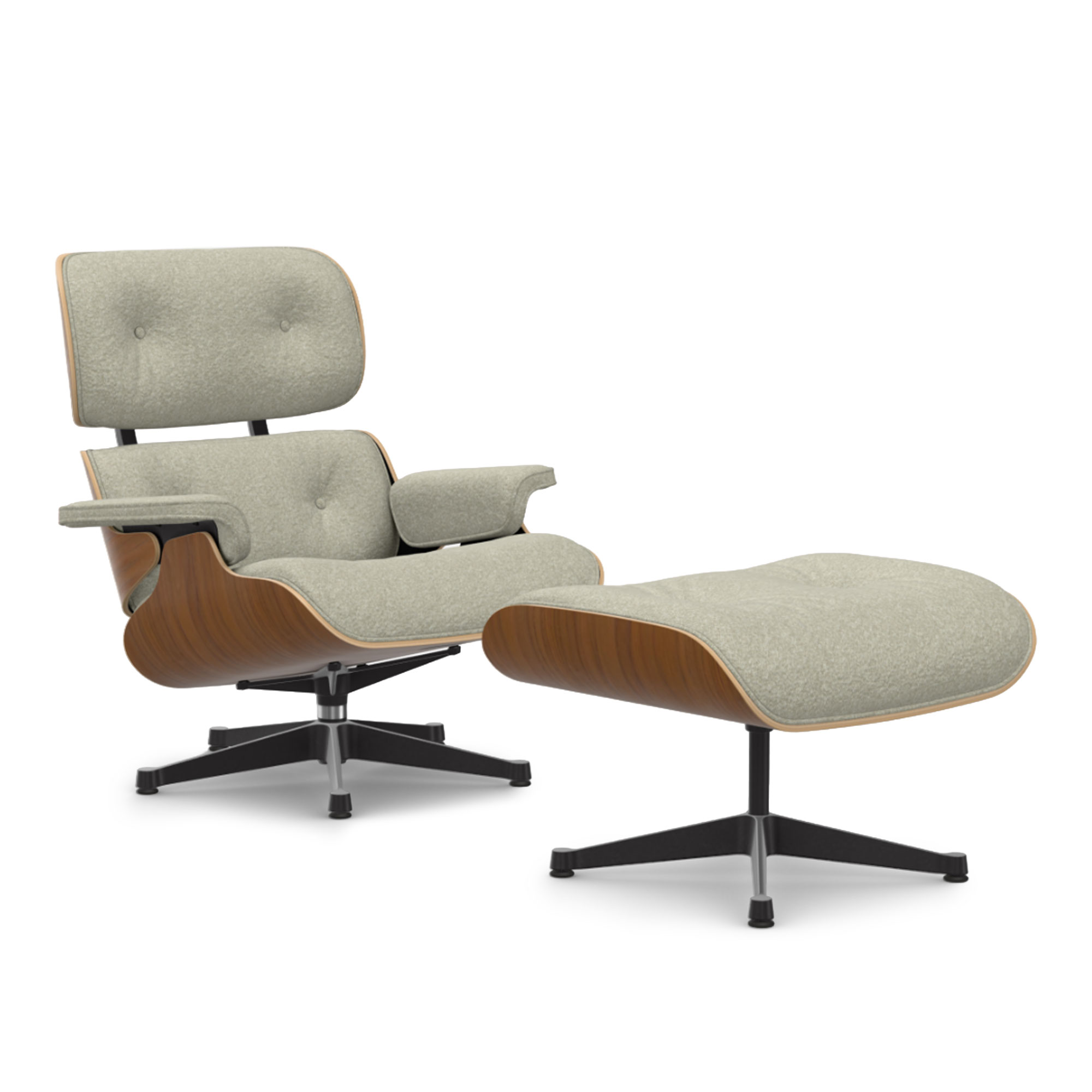 Vitra - Eames Lounge Set Natural Walnut Nubia Cream/Sand 03 Polished Aluminium/Deep Black - Fåtöljer - Charles & Ray Eames - Beige | Möbler - Fåtöljer Och Puffar - Fåtöljer | Möbelexperten