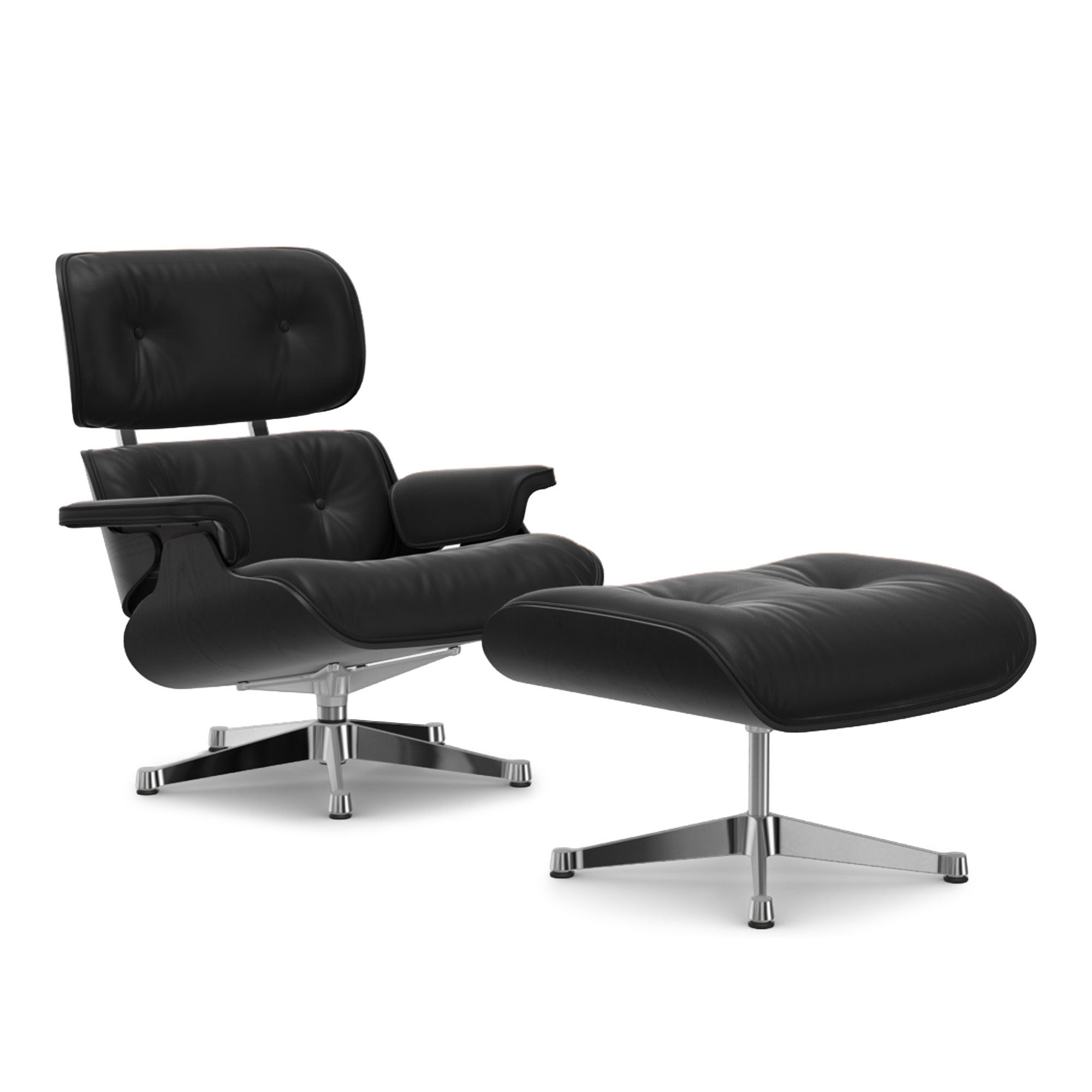 Vitra - Eames Lounge Set Black Chestnut Leather Premium Nero 66 Polished Aluminium - Fåtöljer - Charles & Ray Eames - Svart | Möbler - Fåtöljer Och Puffar - Fåtöljer | Möbelexperten