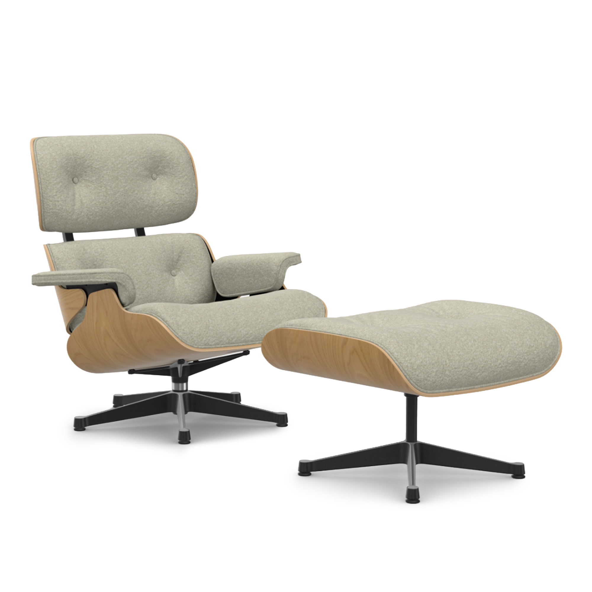 Vitra - Eames Lounge Set Natural Chestnut Nubia Cream/Sand 03 Polished Aluminium/Deep Black - Fåtöljer - Charles & Ray Eames - Beige | Möbler - Fåtöljer Och Puffar - Fåtöljer | Möbelexperten