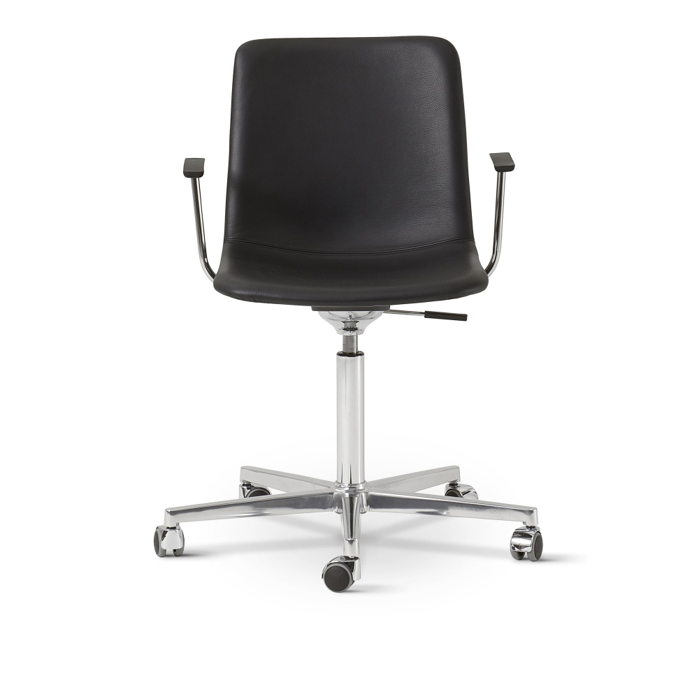 Fredericia Furniture - Pato Executive, Hjul, Helklädd, Chrome, Leather Cat. 2 - 88 Primo Black - Matstolar - Welling/Ludvik - Silver,Svart