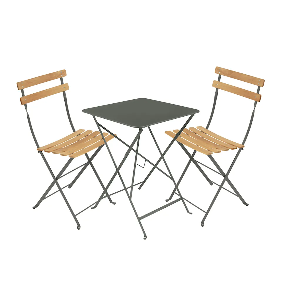 Bistro matgrupp bord 57cm & 2 trä stolar
