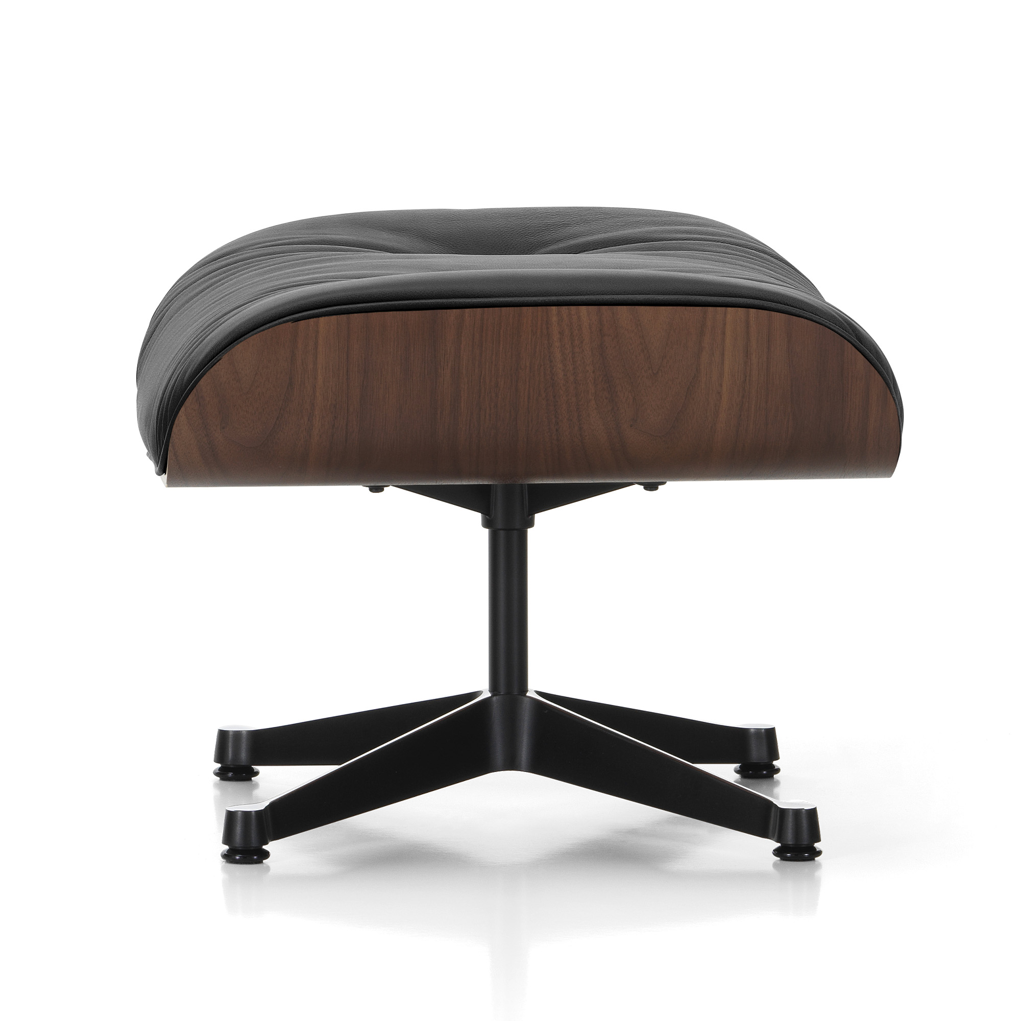 vitra - eames lounge ottoman dark walnut leather premium nero 66 polished aluminium/deep black - fotpallar - charles & ray eames - läder/metall/trä