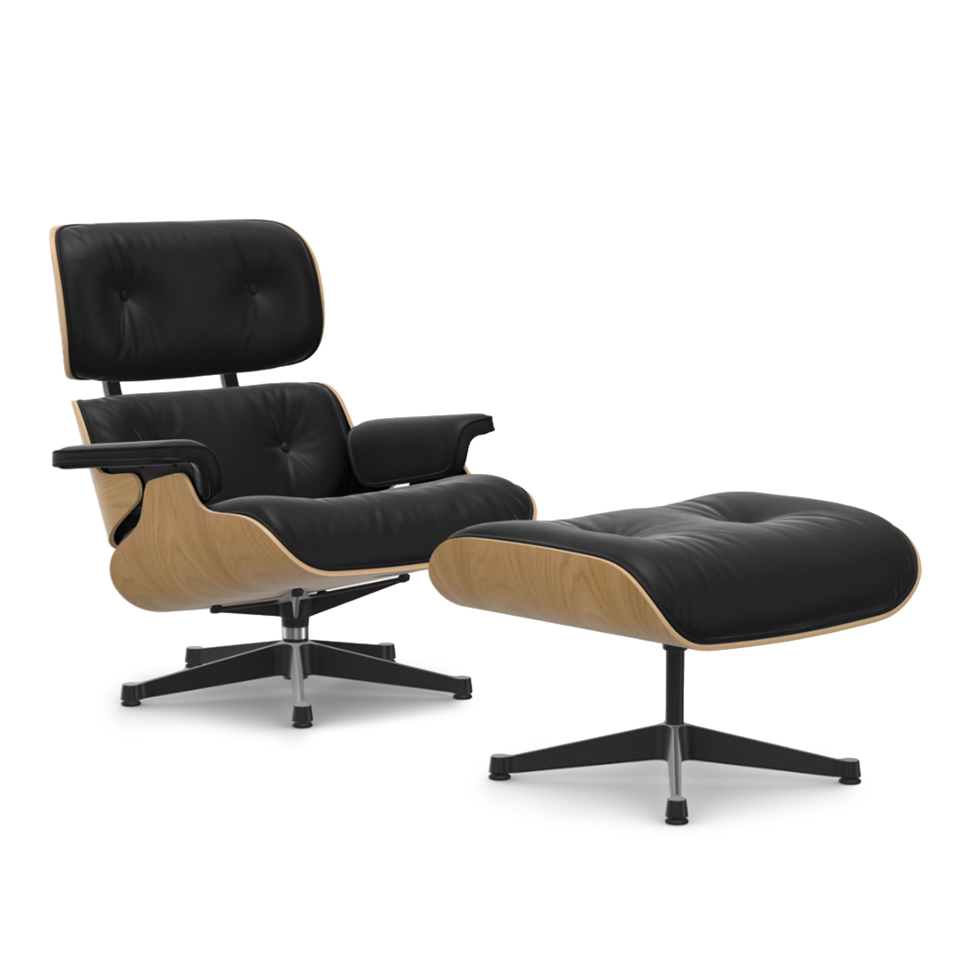 Vitra - Eames Lounge Set Natural Chestnut Leather Premium Nero 66 Polished Aluminium/Deep Black - Fåtöljer - Charles & Ray Eames - Svart | Möbler - Fåtöljer Och Puffar - Fåtöljer | Möbelexperten