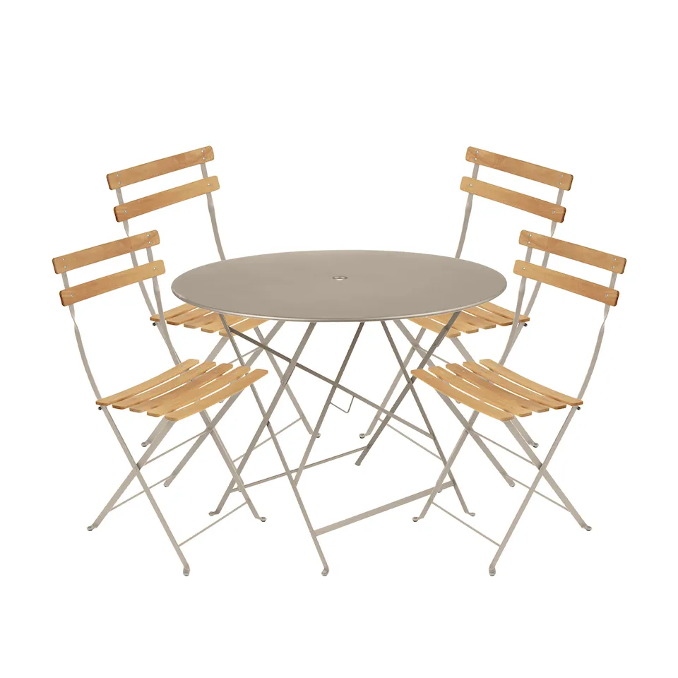 Bistro matgrupp Ø96cm & 4 trä stolar