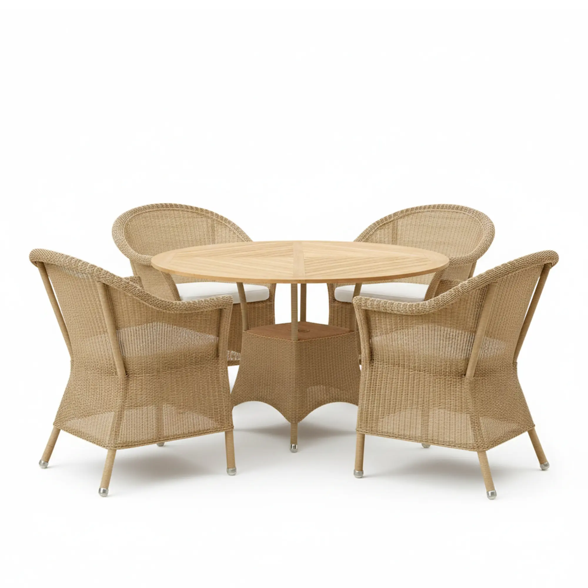 Lansing matbord utomhus Ø120 cm & Lansing utomhusstol 4 st – Teak, Natur