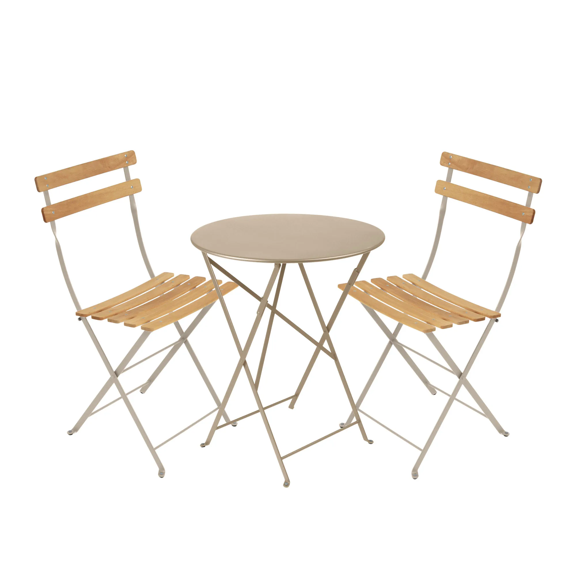 Bistro matgrupp Ø60cm & 2 trä stolar
