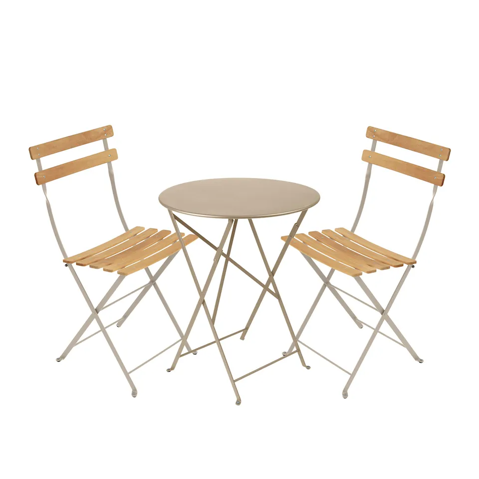 Bistro matgrupp Ø60cm & 2 trä stolar