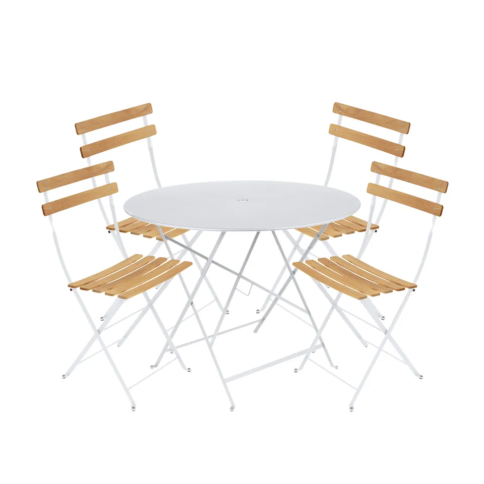 Bistro matgrupp Ø96cm & 4 trä stolar