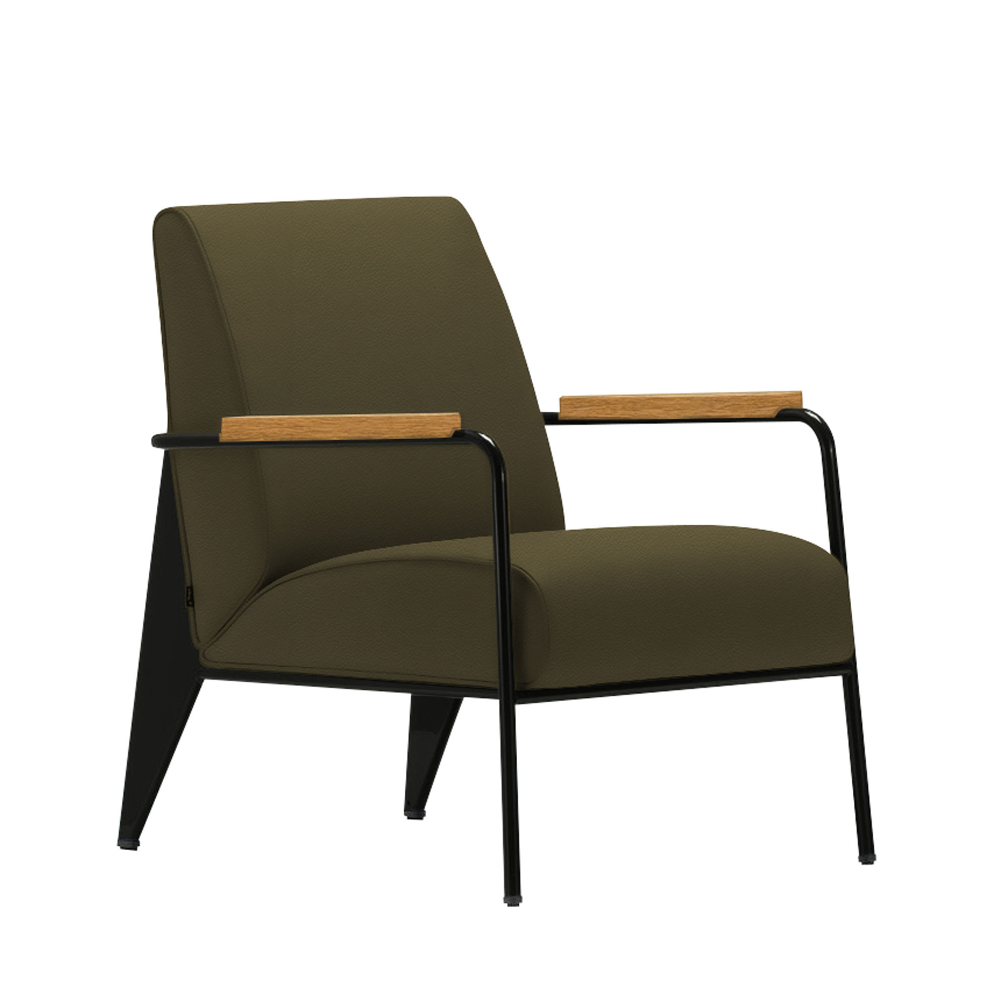 Vitra - Fauteuil de Salon Deep Black, Natural Oak, Khaki - Fåtöljer - Jean Prouvé - Grön - Metall/Trä/Skum